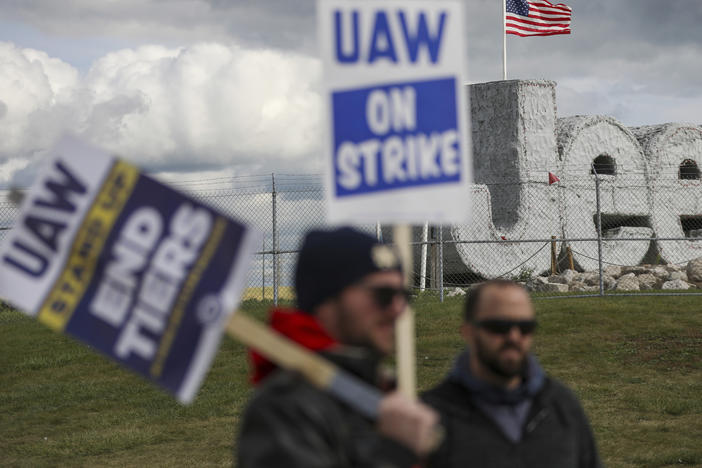 Striking UAW workers picket at the Jeep Assembly Plant on Oct. 9, 2023 in Toledo, Ohio.