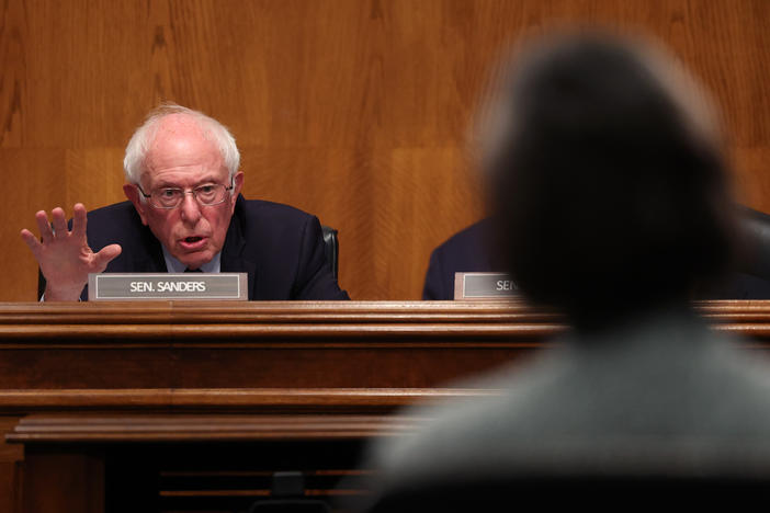 Chairman of the Senate Health, Education, Labor and Pensions Committee Sen. Bernie Sanders, a Vermont Independent, questions Dr. Monica Bertagnolli during her confirmation hearing to become director of the National Institutes of Health.
