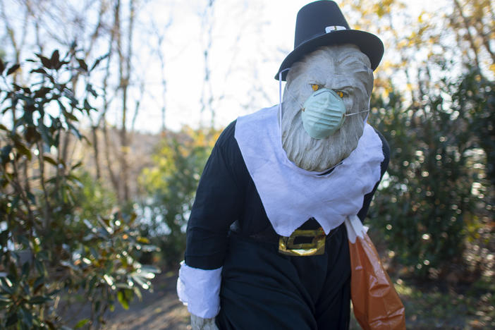 Back in 2020, even Sasquatch Pilgrim wore a mask on his way to Thanksgiving dinner. Vaccines and immunity make things better this year, but a mask during holiday travel is still a good idea.
