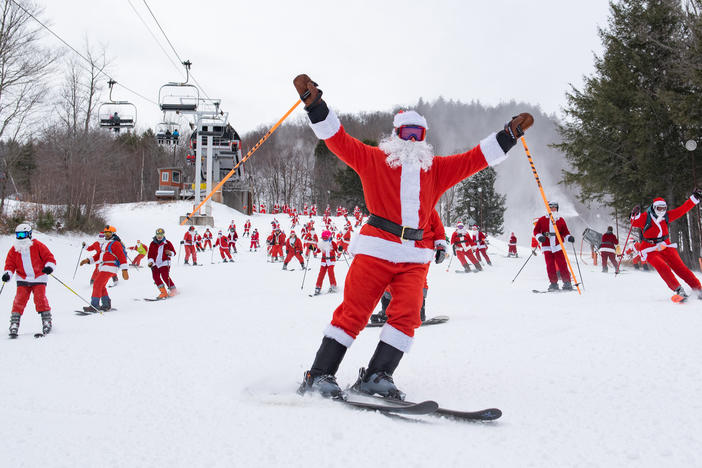 Skiers participate in last year's "Santa Sunday" event at the Sunday River resort in Newry, Maine.