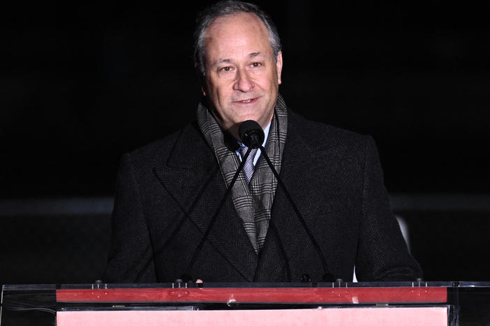 Second gentleman Doug Emhoff speaks during the Annual National Menorah Lighting at the White House on Dec. 7, 2023.