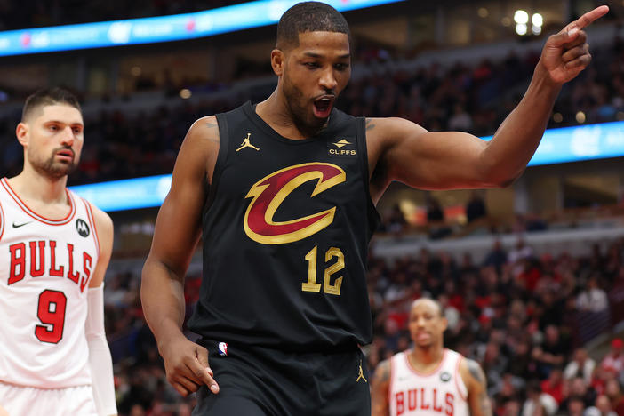 Tristan Thompson, #12 of the Cleveland Cavaliers, reacts against the Chicago Bulls on Dec. 23, in Chicago.
