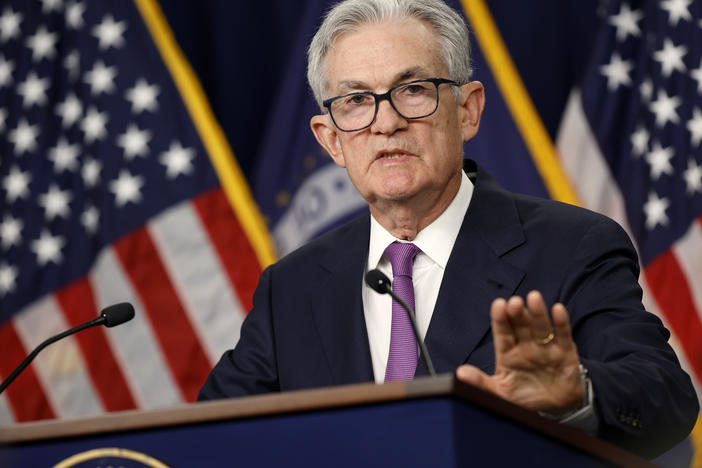 Fed Chair Jerome Powell speaks during a news conference after the concludion of the Fed's policy meeting in Washington, D.C., on Sept. 20, 2023. The Fed held interest rates steady on Wednesday but indicated it could cut rates this year while also noting it would move cautiously.