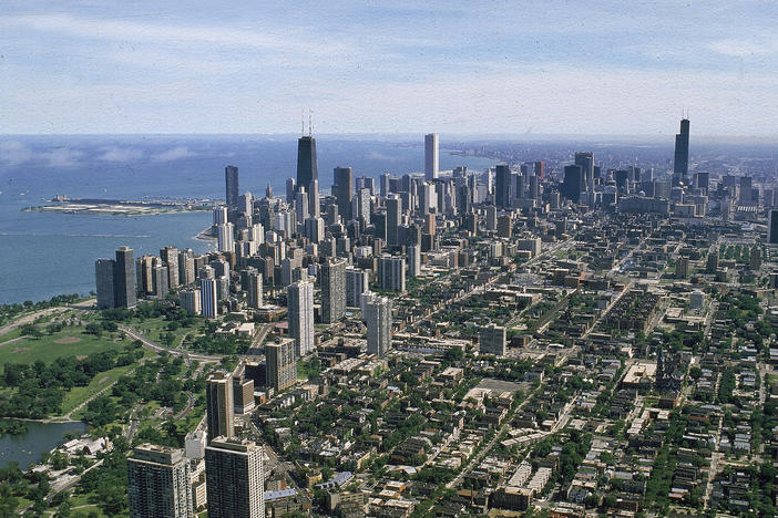 An aerial view of Chicago. In the past few days, at least six high school students in the city have been shot outside their schools.