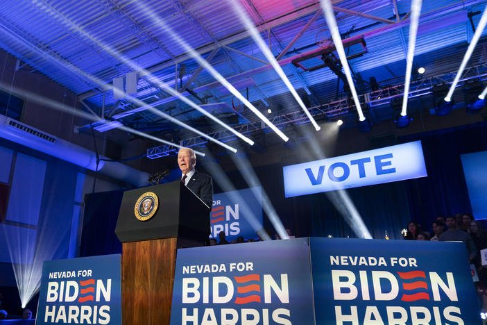 President Biden speaks at a campaign event in North Las Vegas, Nev., on Sunday.