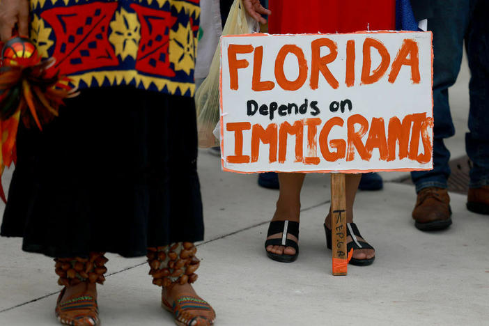 HOMESTEAD, FLORIDA: A 'Freedom For All' rally on July 01, 2023 to protest Senate Bill 1718. Florida Gov. Ron DeSantis and the Florida legislators passed the law to discourage undocumented workers from coming to the state. (Photo by Joe Raedle/Getty Images)