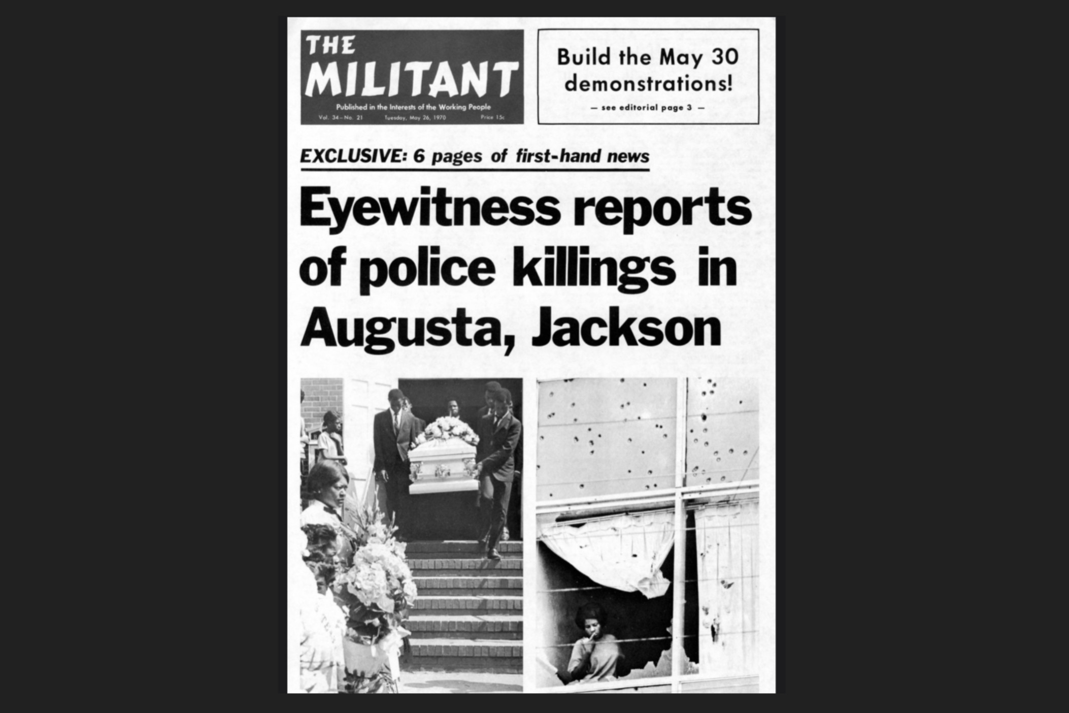A newspaper headline 