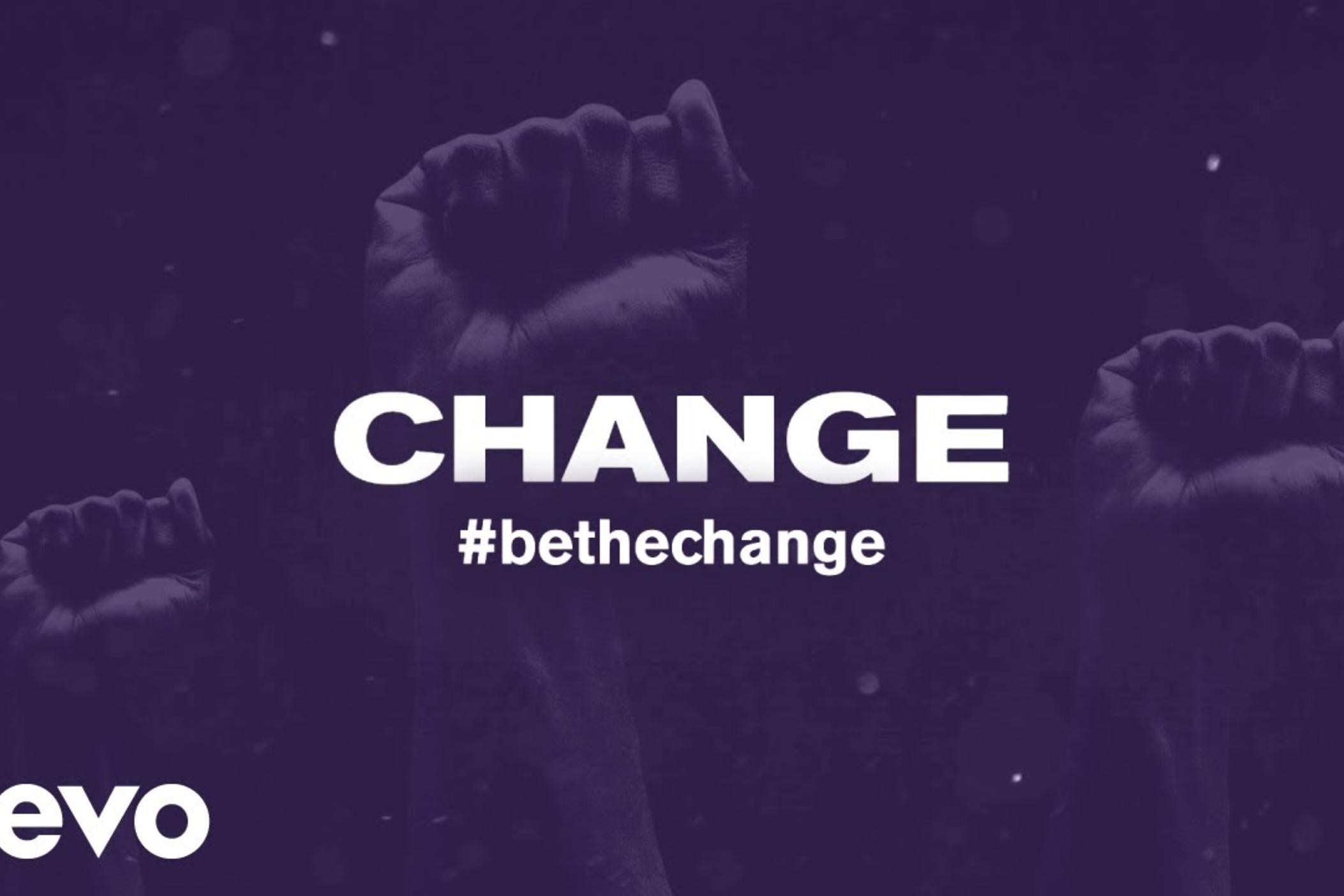 Thumbnail for Jermaine Dupri's "Change" music video with three fists and a purple overlay.