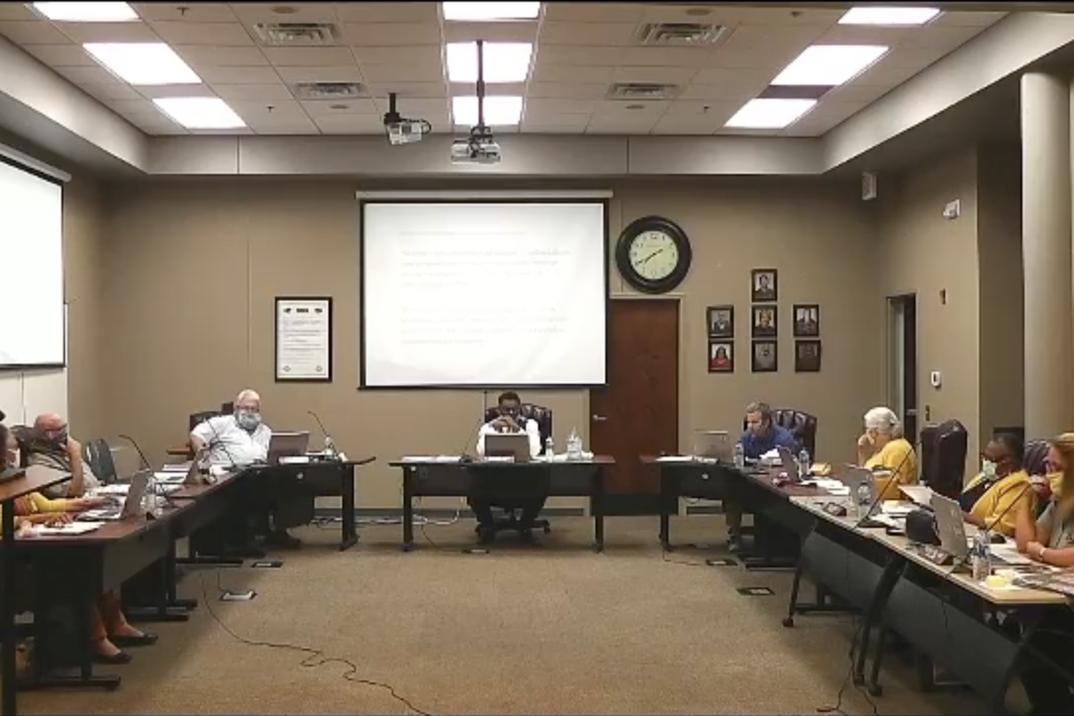 A screenshot from a Sumter County School Board meeting from Oct. 8, 2020, that was streamed on the school district's Facebook page.