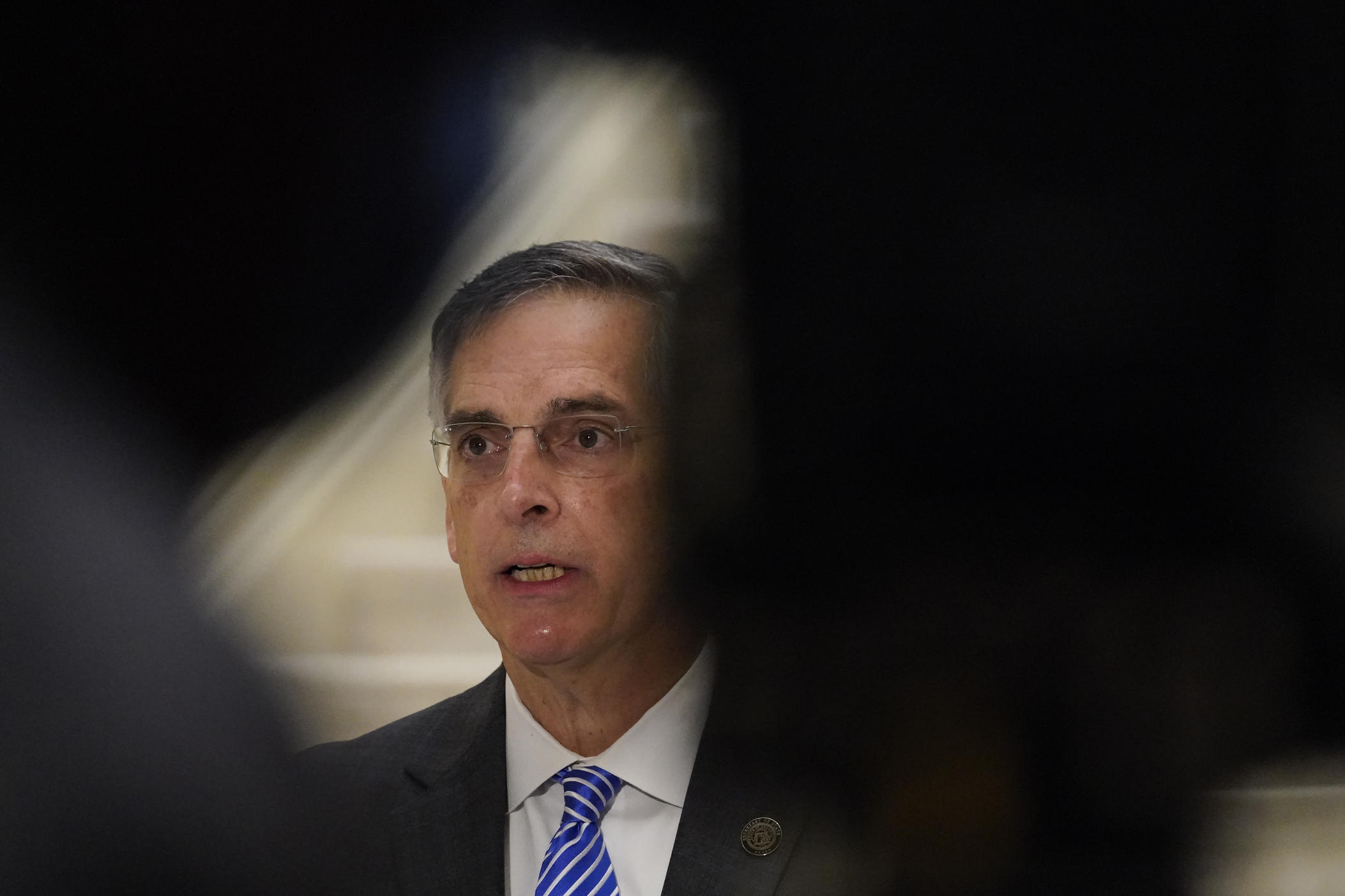 Georgia Secretary of State Brad Raffensperger speaks during a news conference on Friday, Nov. 20, 2020, in Atlanta. (AP Photo/Brynn Anderson)