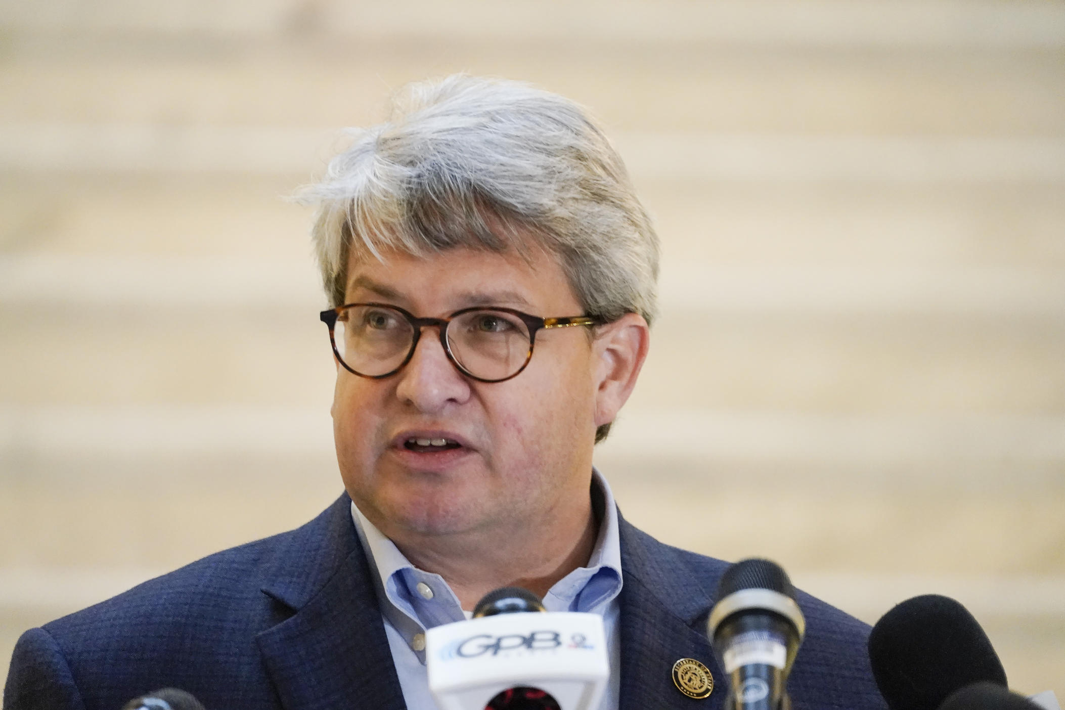 Gabriel Sterling, a top Georgia elections official, speaks on Monday, Nov. 30, 2020, during a news conference in Atlanta. On Tuesday, Dec. 1, 2020, Sterling called on President Donald Trump to condemn supporters who have threatened violence against election officials. (AP Photo/Brynn Anderson)