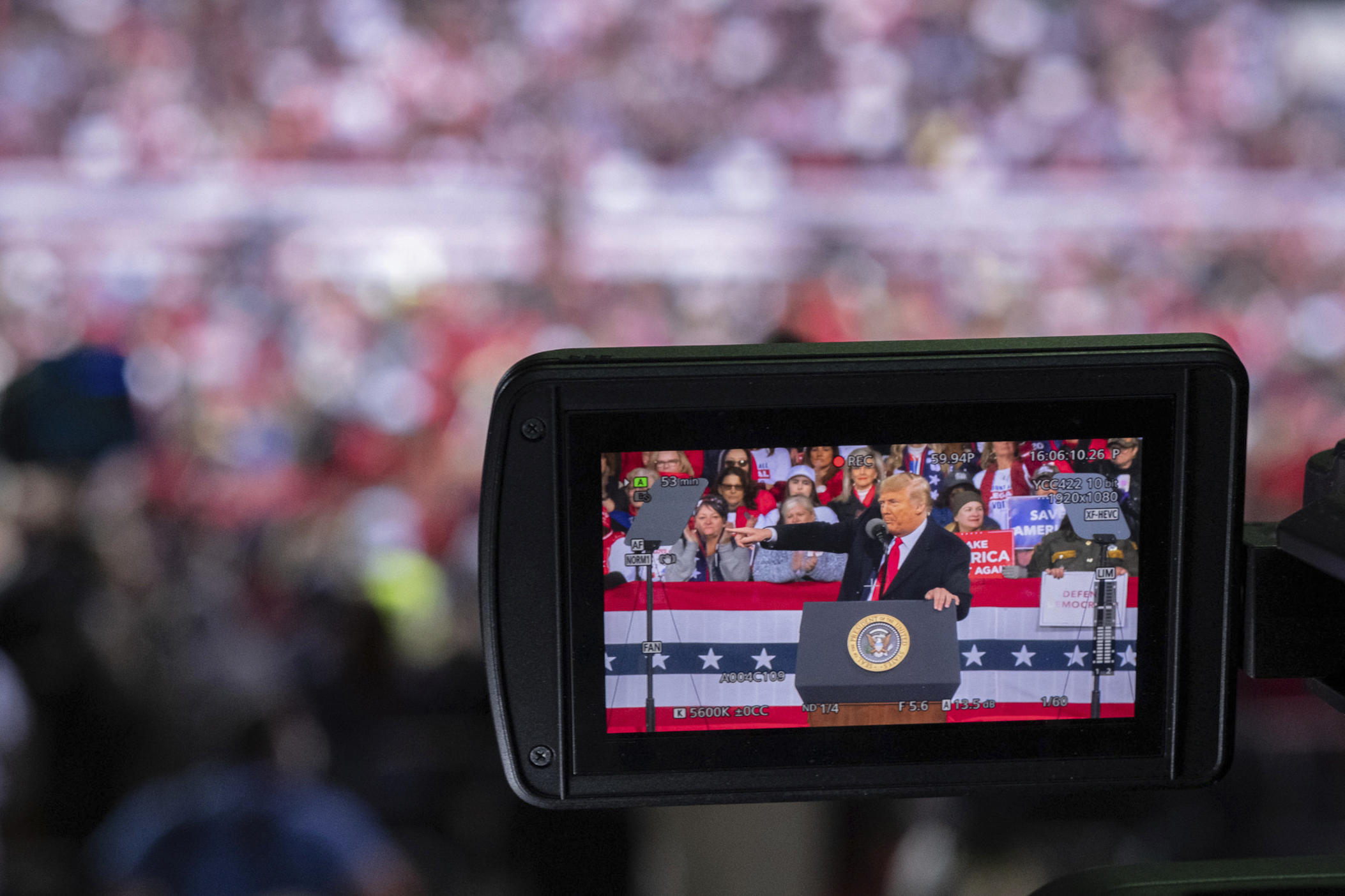 President Donald Trump addresses the crowd at a rally for U.S. Senators Kelly Loeffler, R-Ga., and David Perdue, R-Ga., who are both facing runoff elections Saturday, Dec. 5, 2020, in Valdosta, Ga. (AP Photo/Ben Gray)