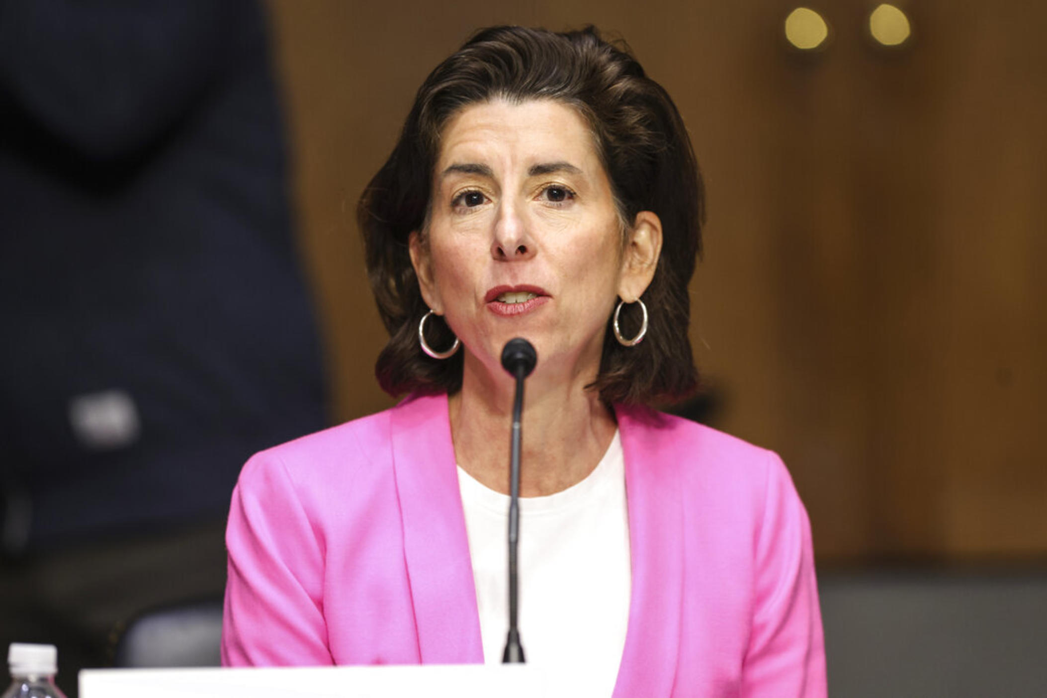 Commerce Secretary Gina Raimondo testifies during a Senate Appropriations Committee hearing on Capitol Hill, Tuesday, April 20, 2021 in Washington.
