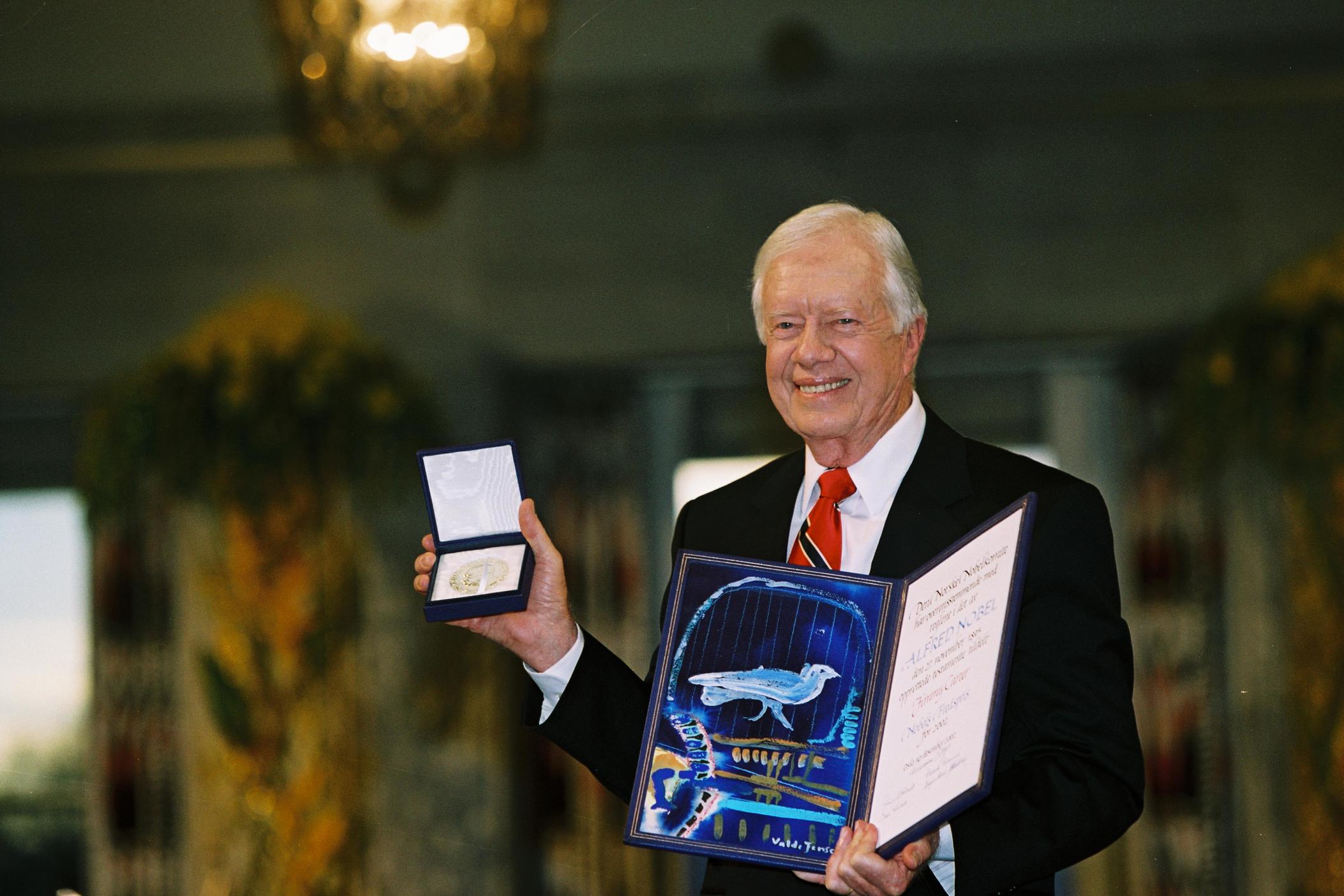 In 2002, Jimmy Carter was awarded the Nobel Peace Prize