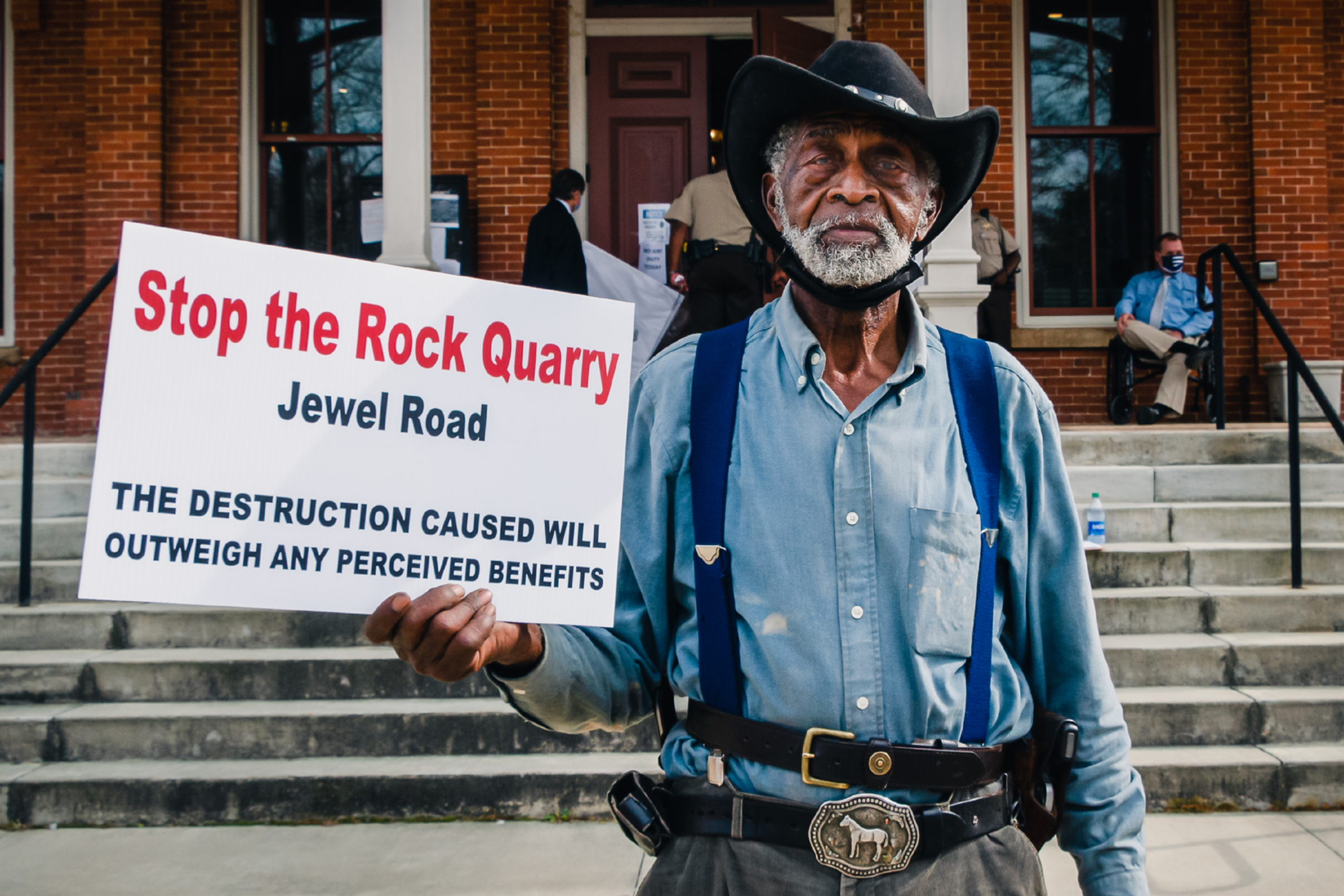 Cowboy Jones, 91, at a Sparta, Ga.,  protest against a proposed rock quarry project.