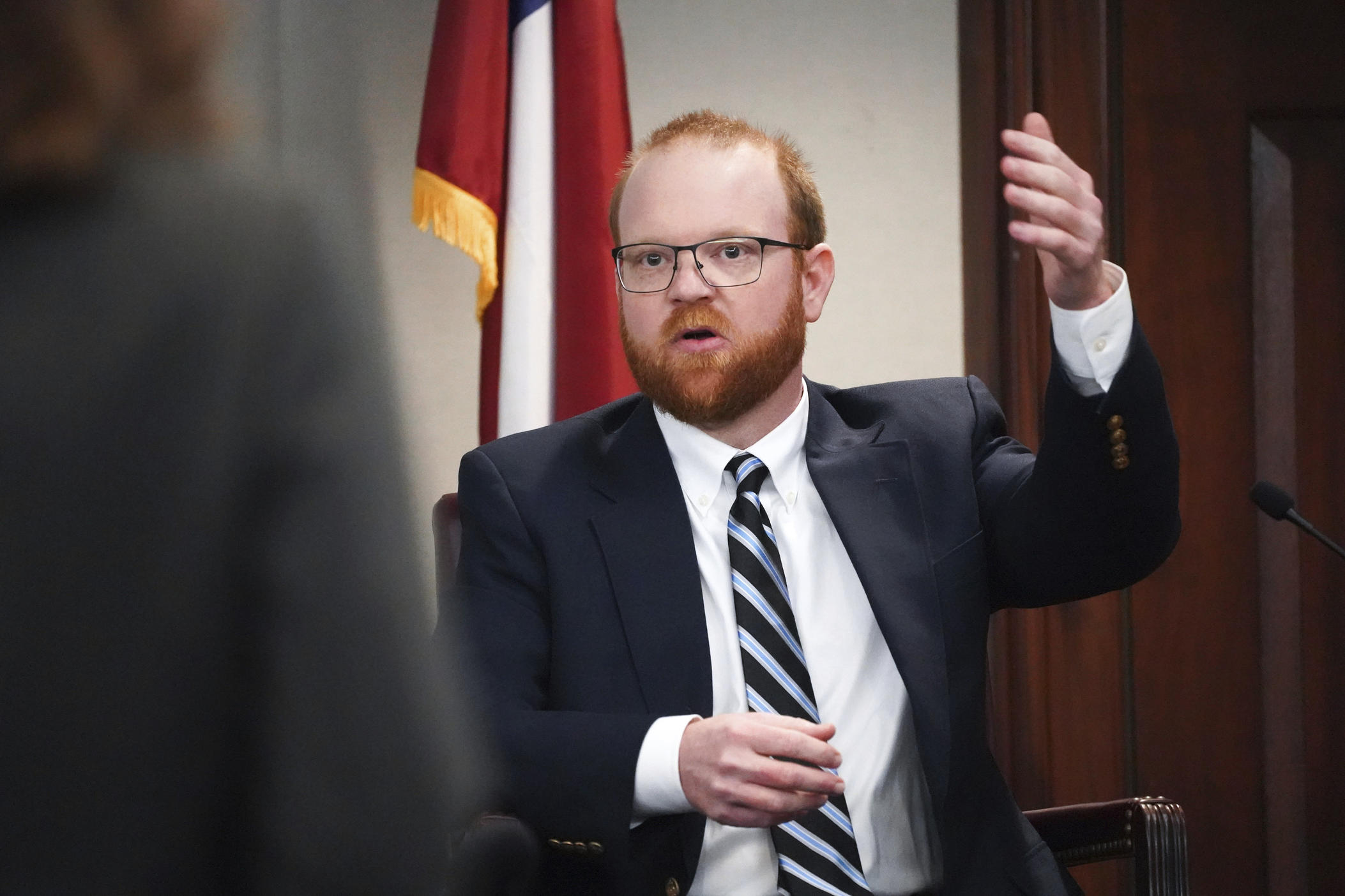 Defendant Travis McMichael testifies during his trial for the killing of Ahmaud Arbery at the Glynn County Courthouse on Thursday, Nov. 18, 2021 in Brunswick, Ga.