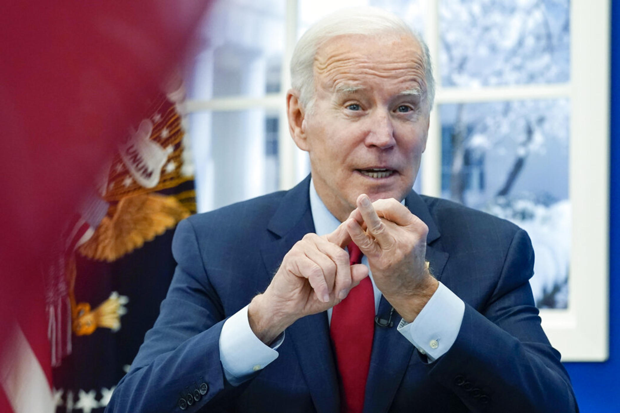 President Joe Biden speaks as he meets with the White House COVID-19 Response Team on the latest developments related to the Omicron variant in the South Court Auditorium in the Eisenhower Executive Office Building on the White House Campus in Washington, Tuesday, Jan. 4, 2022.