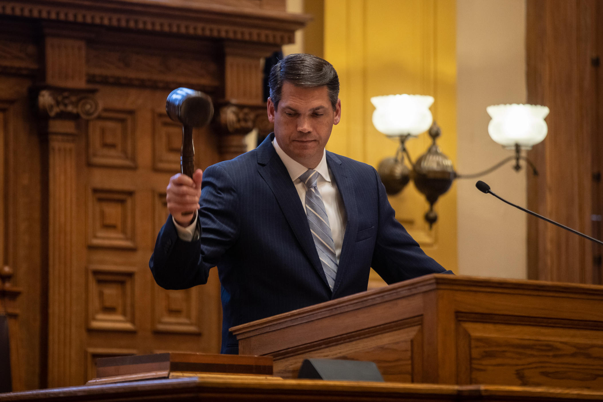Lt. Gov. Geoff Duncan hammers the gavel in the Senate Chamber on the first day of the 2022 legislative session.