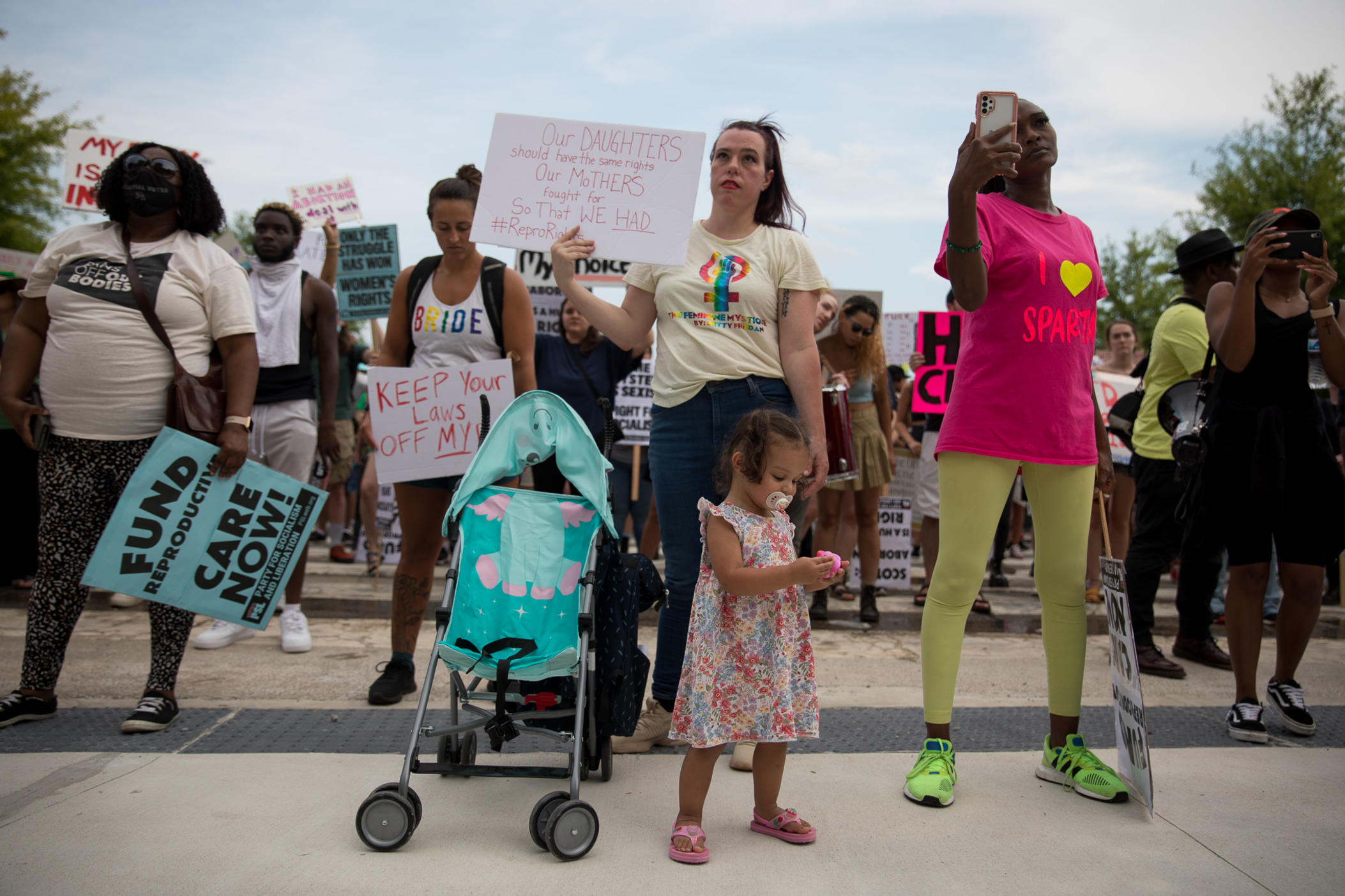 Women gather outside of the Georgia Capitol in Atlanta on June 24 to protest the Supreme Court’s decision to dissolve federal abortion protections. In 2019, state lawmakers passed a law that would ban abortions at around six weeks of pregnancy.