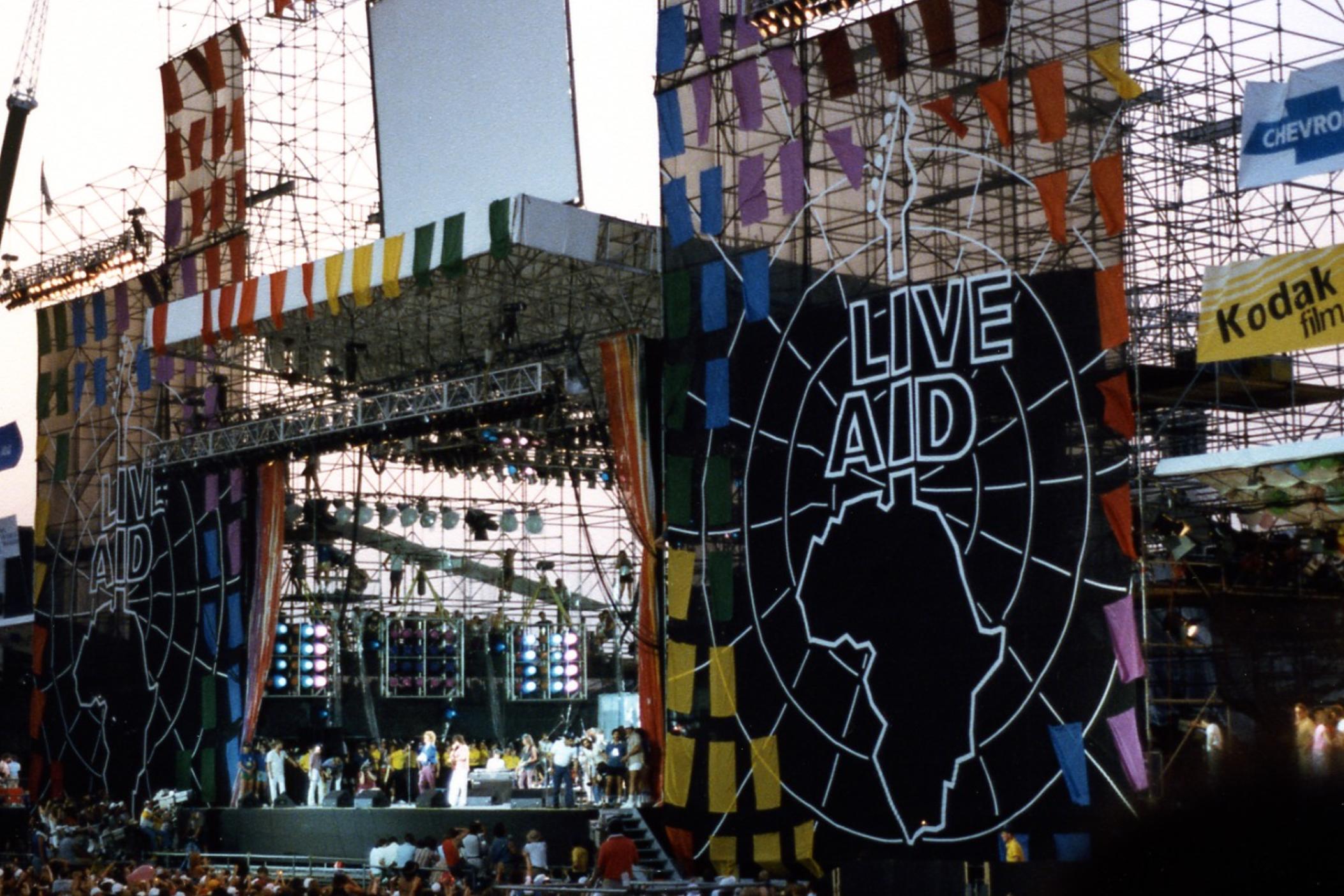 Stage view of Live Aid at John F. Kennedy Stadium in Philadelphia