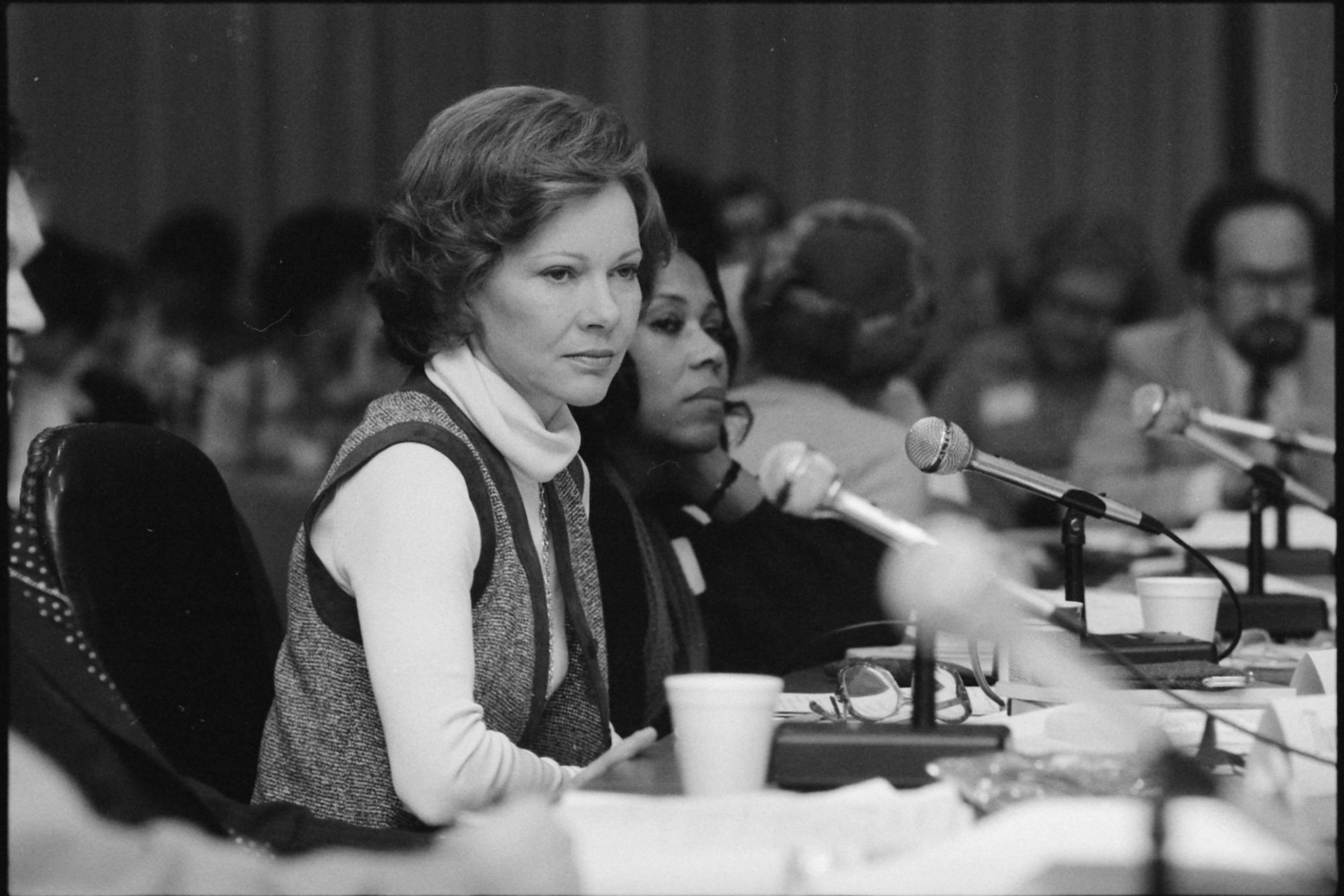 Rosalynn Carter chairs a meeting in Chicago, IL. for the President's Commission on Mental Health.