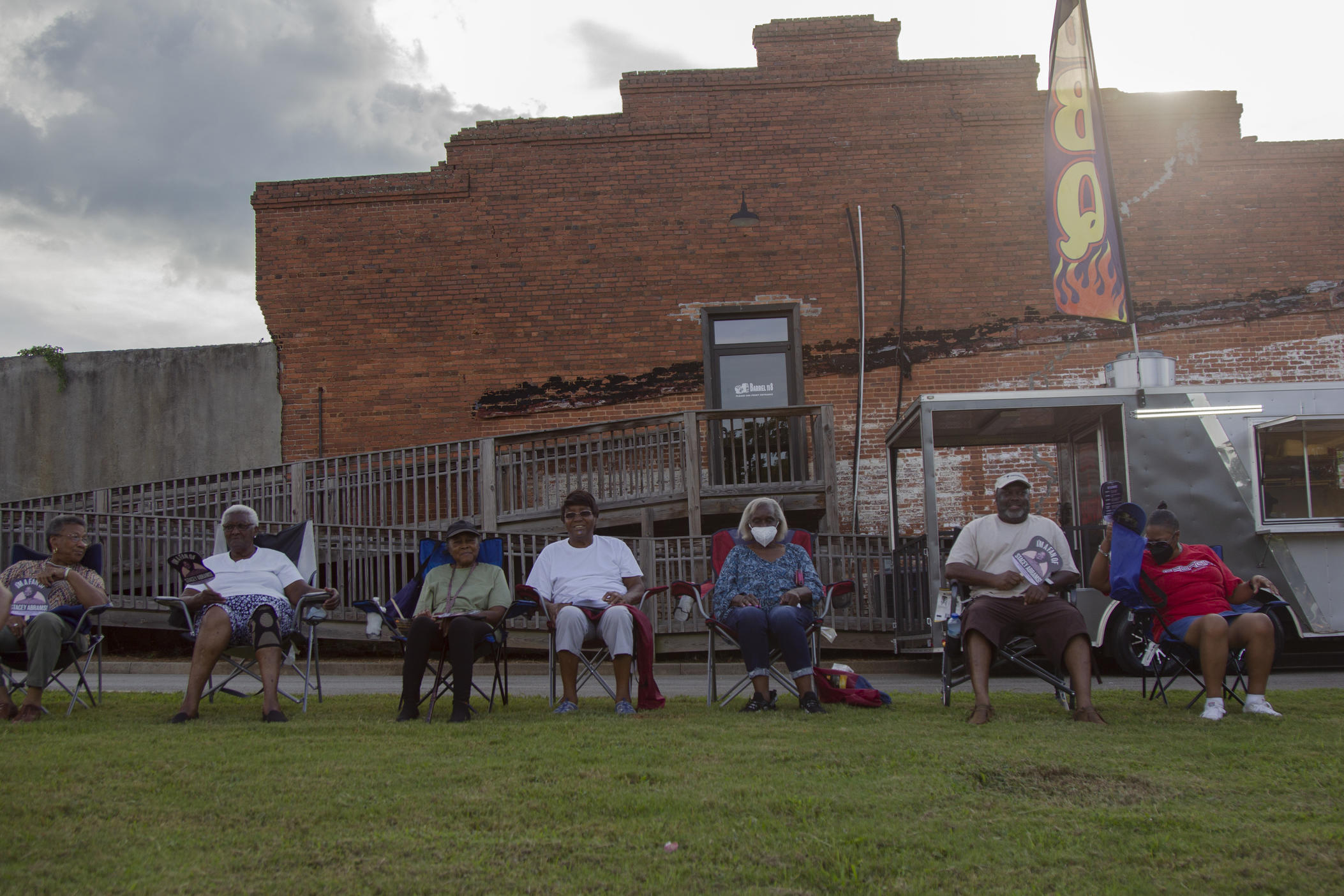 Attendees gather at a campaign event for gubernatorial candidate Stacey Abrams in Eatonton, GA, on Sept. 7, 2022. Abrams continues to push on issues like health care and workforce development as she crisscrosses the state on her “One Georgia” tour.