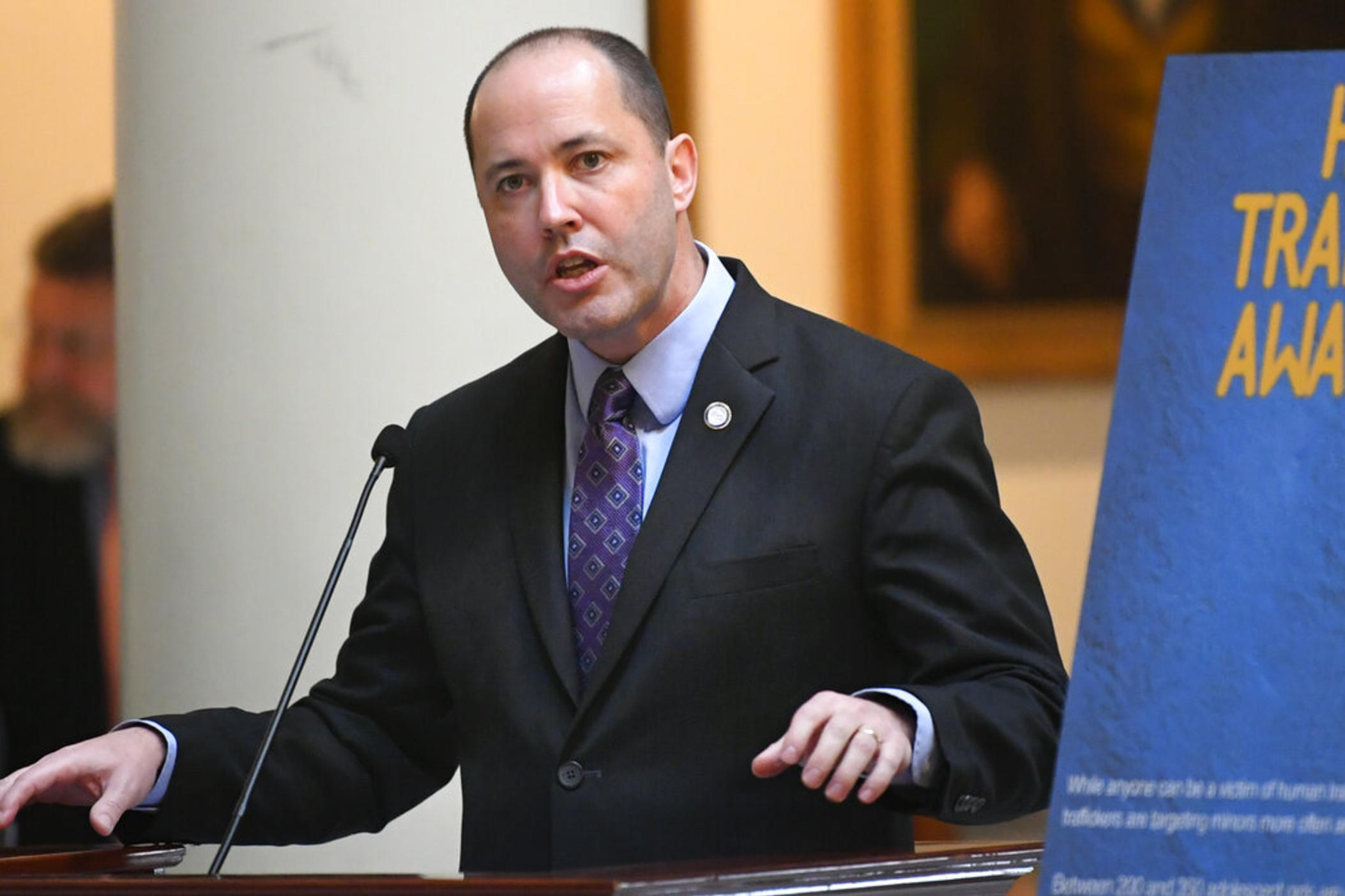 In this Jan. 13, 2020 file photo, Georgia Attorney General Chris Carr speaks at the state capitol in Atlanta. Democratic state Sen. Jen Jordan is leading with her advocacy of abortion rights as she challenges Carr. The two candidates also disagree over who would best protect Georgians from crime and what’s the best approach to protect consumers and encourage businesses.