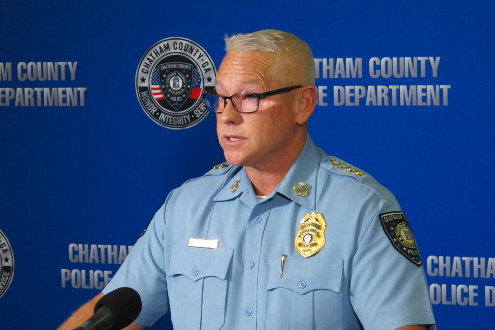 Chatham County Police Chief Jeff Hadley speaks to reporters in Savannah, Ga., on Thursday, Oct. 13, 2022, about the investigation into the suspected death of missing toddler Quinton Simon. Hadley said investigators believe the 20-month-old boy is dead based on interviews and evidence collected since the child was reported missing on Oct. 5.