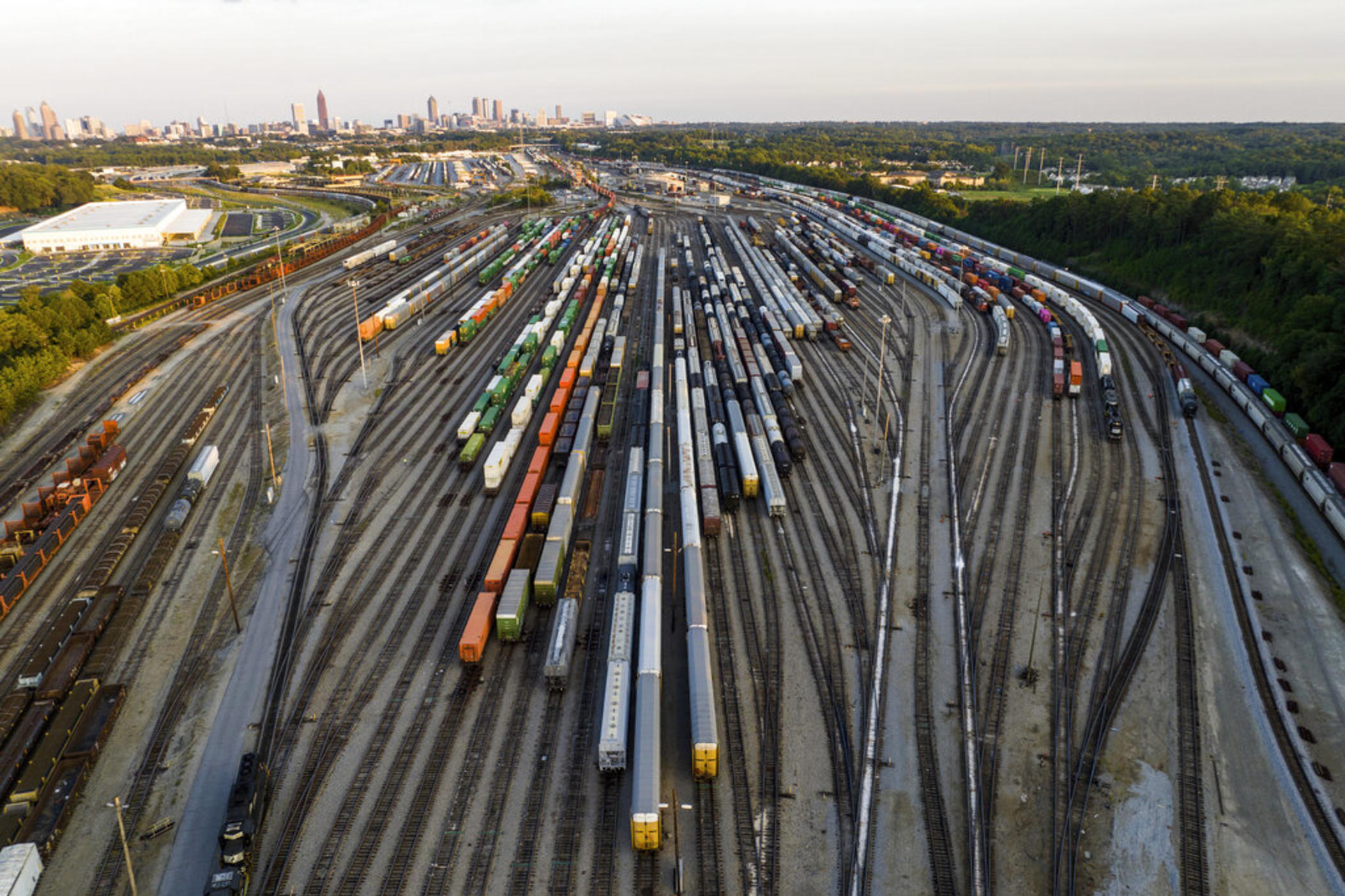  Freight train cars sit in a Norfolk Southern rail yard on Sept. 14, 2022, in Atlanta.