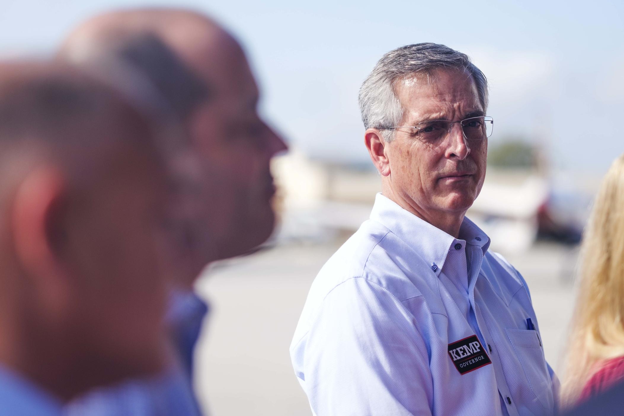 Secretary of State Brad Raffensperger was one of the down ballot Republican candidates flying around Georgia with Governor Brian Kemp on the final day of campaigning. 