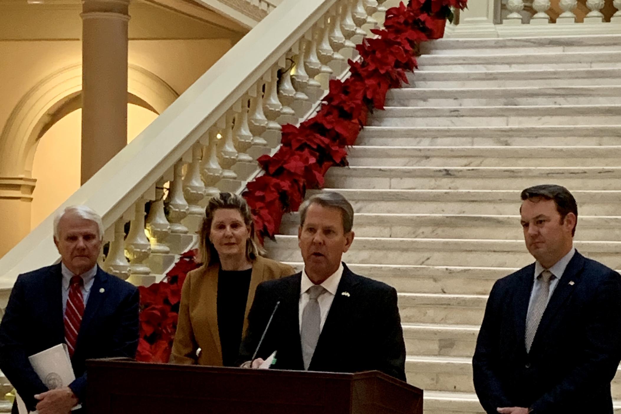 Gov. Brian Kemp speaks about inflation and legislative priorities at the Georgia State Capitol on Dec. 8, 2022