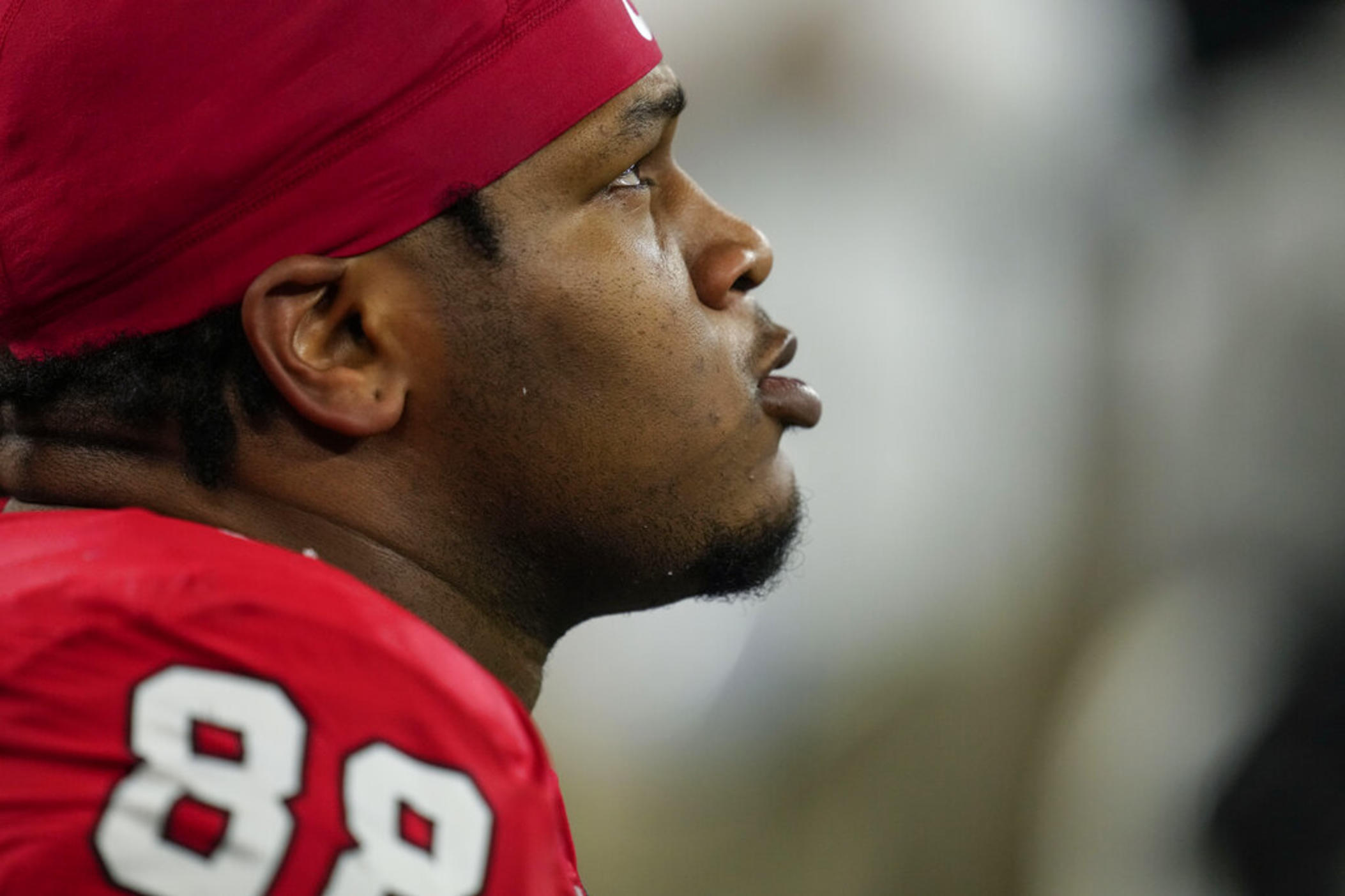 Georgia defensive lineman Jalen Carter (88) sits on the bench during the second half of the national championship NCAA College Football Playoff game against TCU, Monday, Jan. 9, 2023, in Inglewood, Calif.