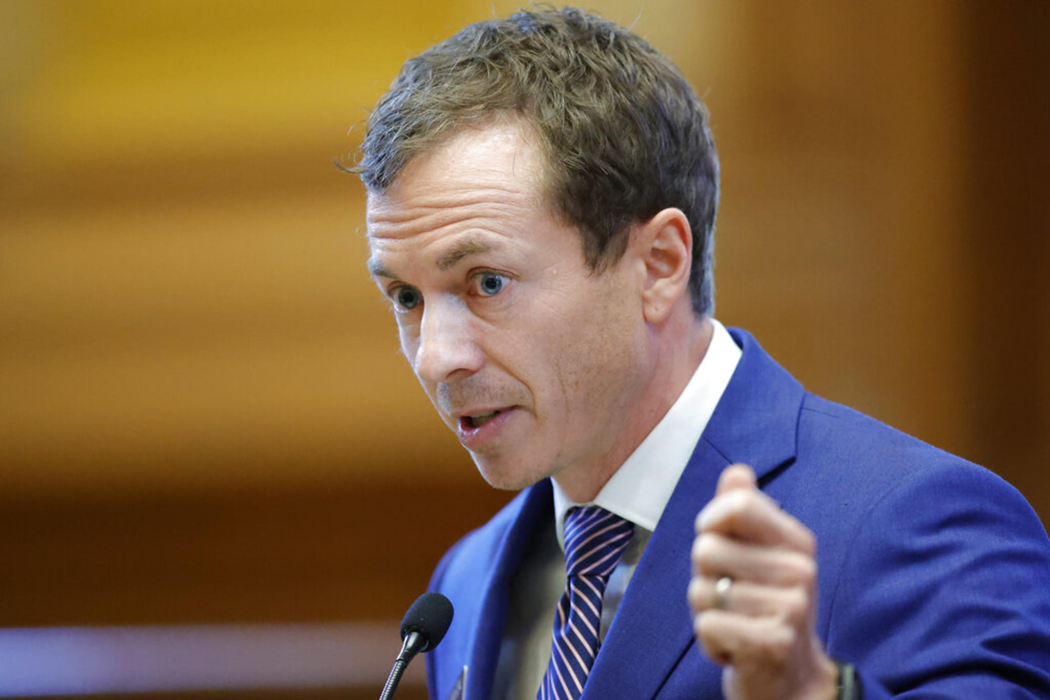 Sen. Greg Dolezal, R-Cumming, speaks in favor of Senate Bill 233 in the Senate chambers during crossover day at the Georgia State Capitol on Monday, March 6, 2023, in Atlanta.