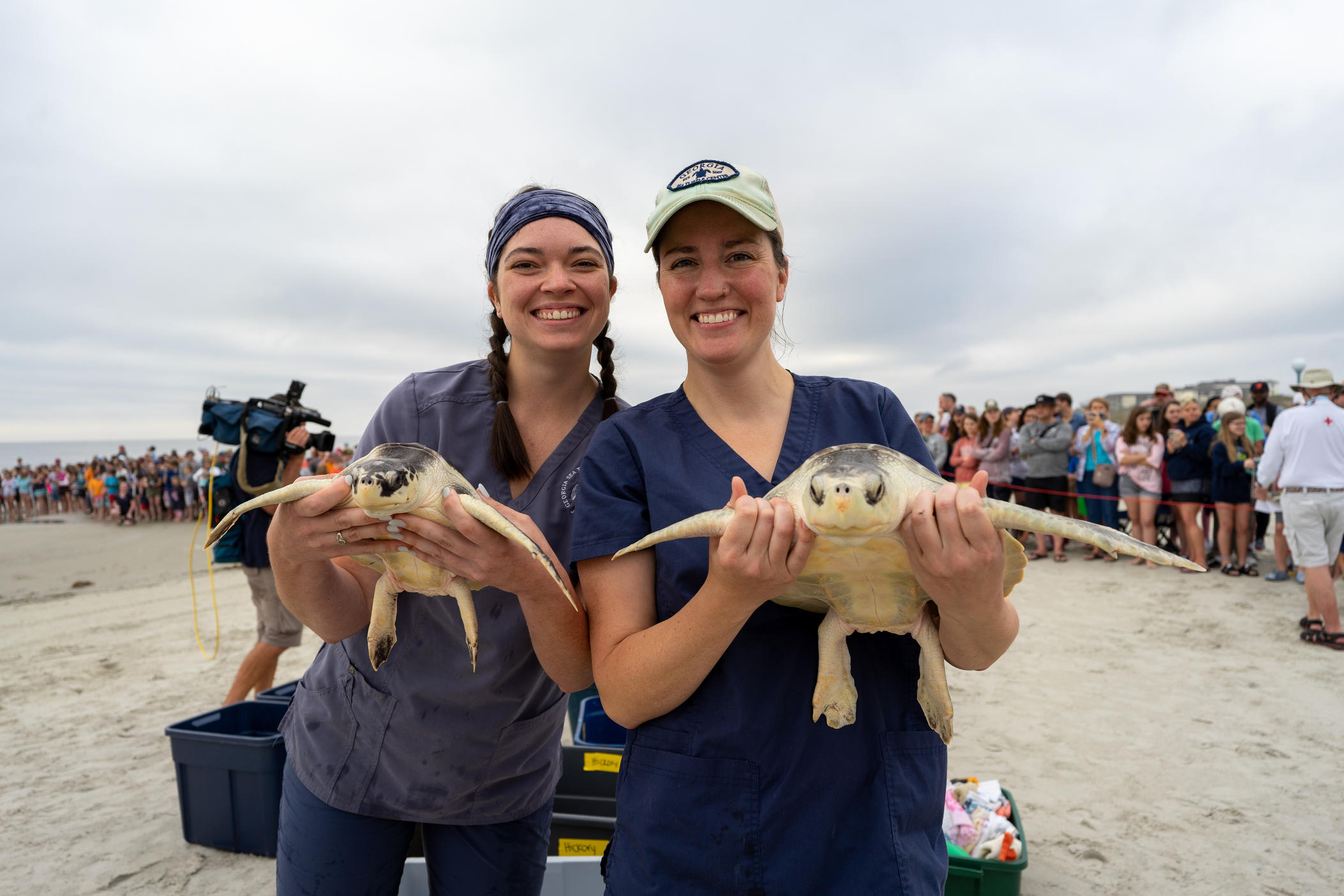 On Wednesday, April 4, more than one thousand supporters gathered on Great Dunes Beach Deck Jekyll Island, Georgia to cheer the turtles on.