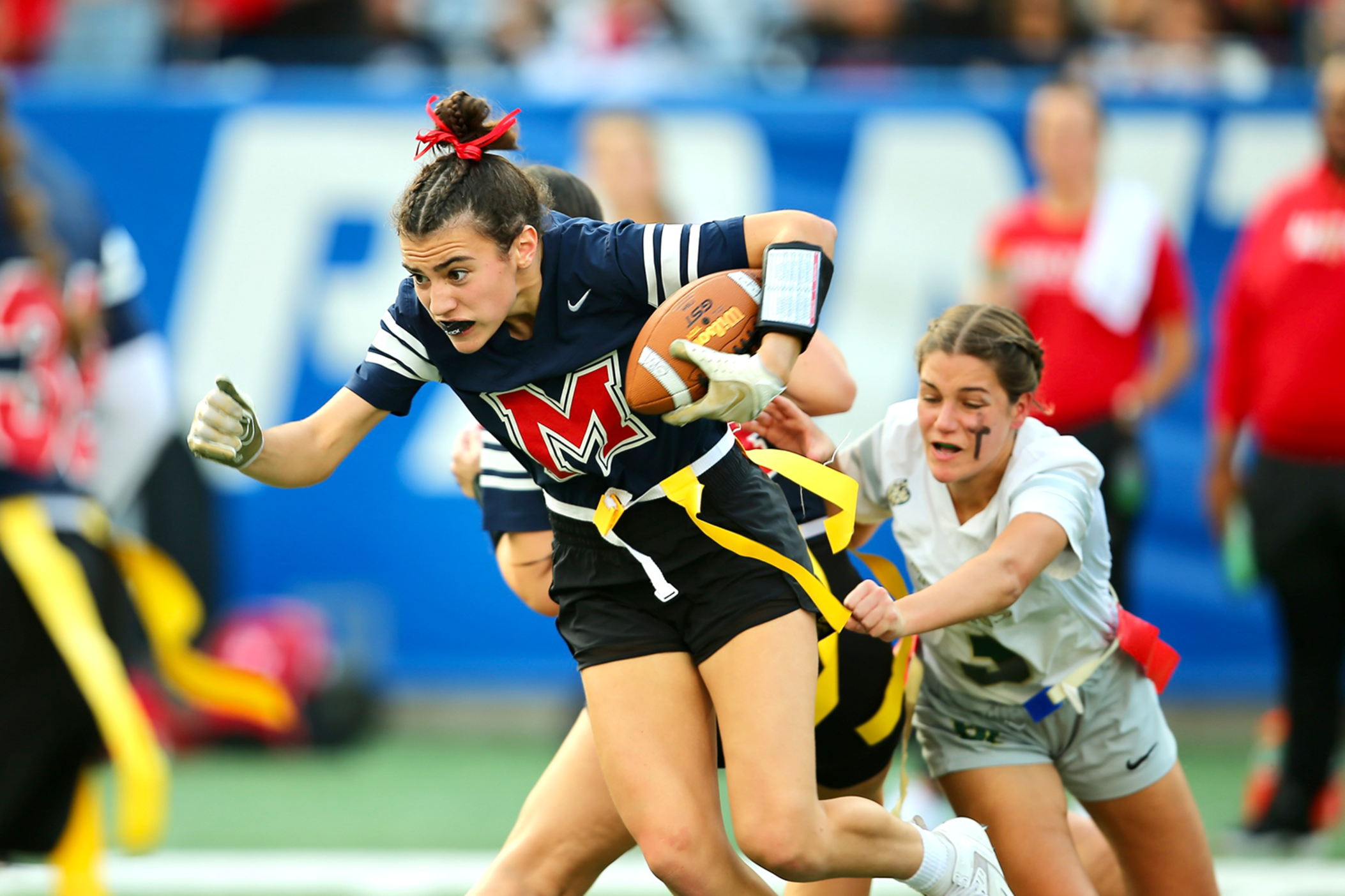 Milton faced off with Blessed Trinity in the 2022 Girls Flag Football Division 3 State Championship live on GPB Sports. The game went to double overtime where the Titans took down the Eagles 19-13. 