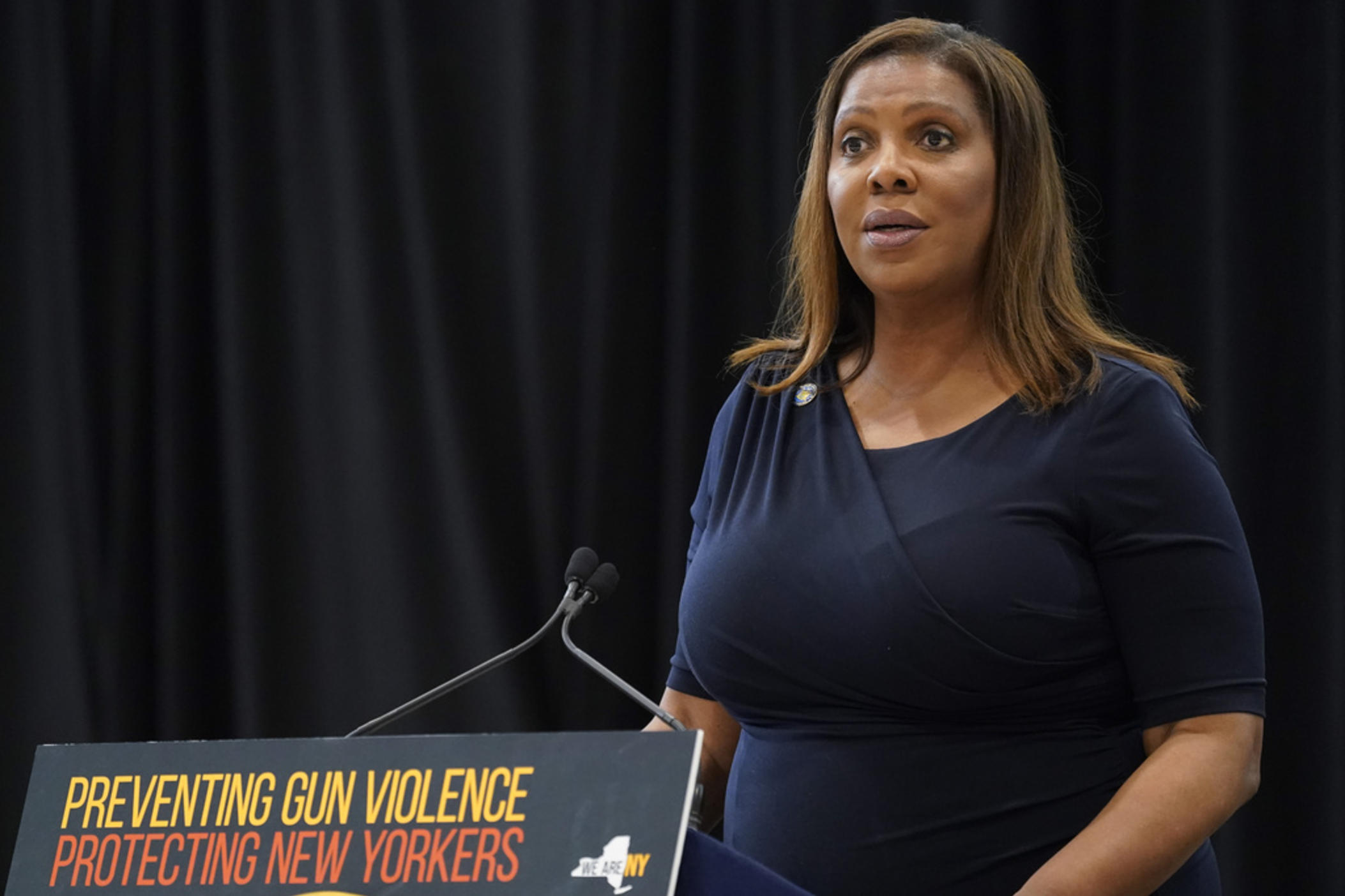 New York Attorney General Letitia James speaks during a ceremony where Gov. Kathy Hochul signed a package of bills to strengthen gun laws, June 6, 2022, in New York. James filed a lawsuit Thursday, May 11, 2023 against a gun accessory manufacturer for selling an easily removable magazine lock that can convert a legal weapon into an illegal assault weapon capable of holding high-capacity magazines. 