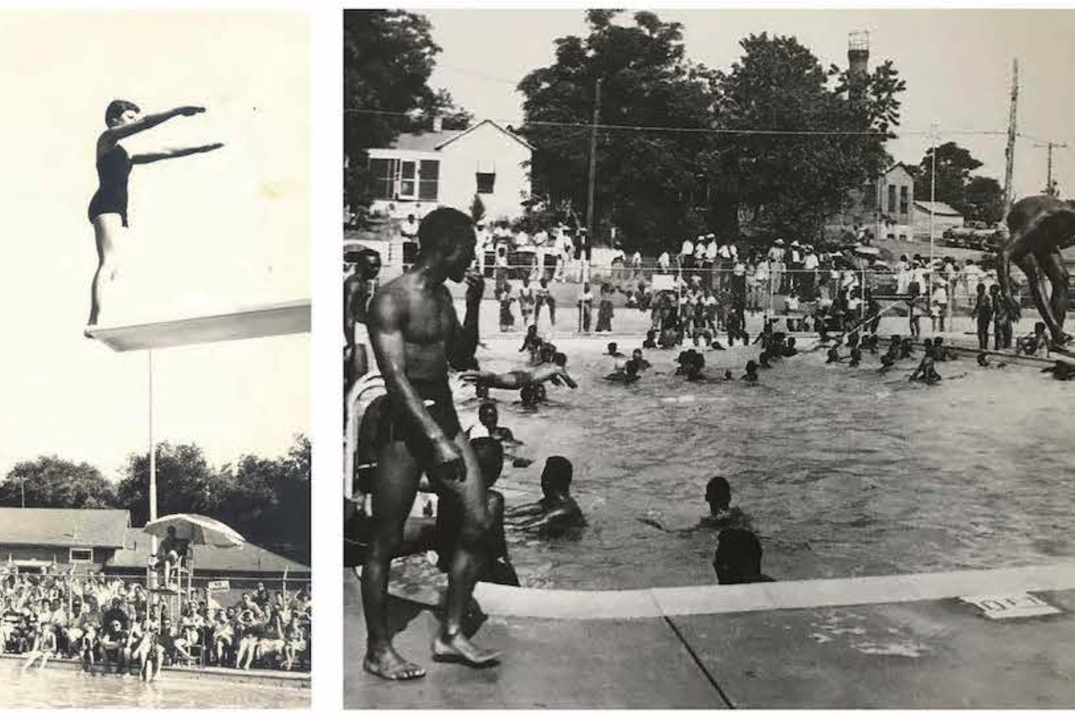 The Spring Avenue Pool (left) and Randall Street Pool (right) were segregated pools in East Point that were closed at the time of racial integration in Georgia. Hannah Palmer's "Ghost Pools" exhibit explores the complex history of public pools in Georgia.