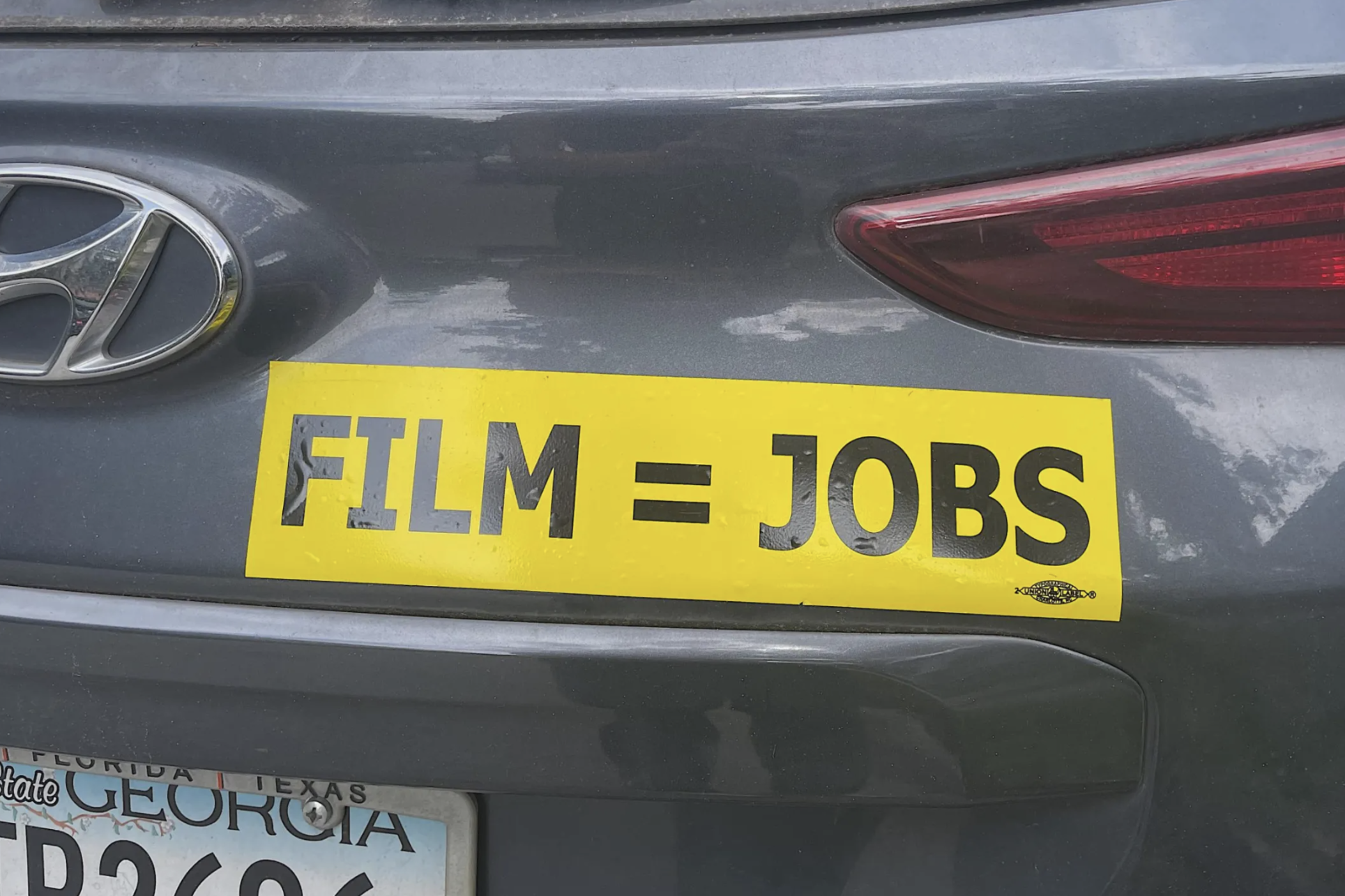 A bumper sticker on a car in Savannah promotes Georgia's film industry.