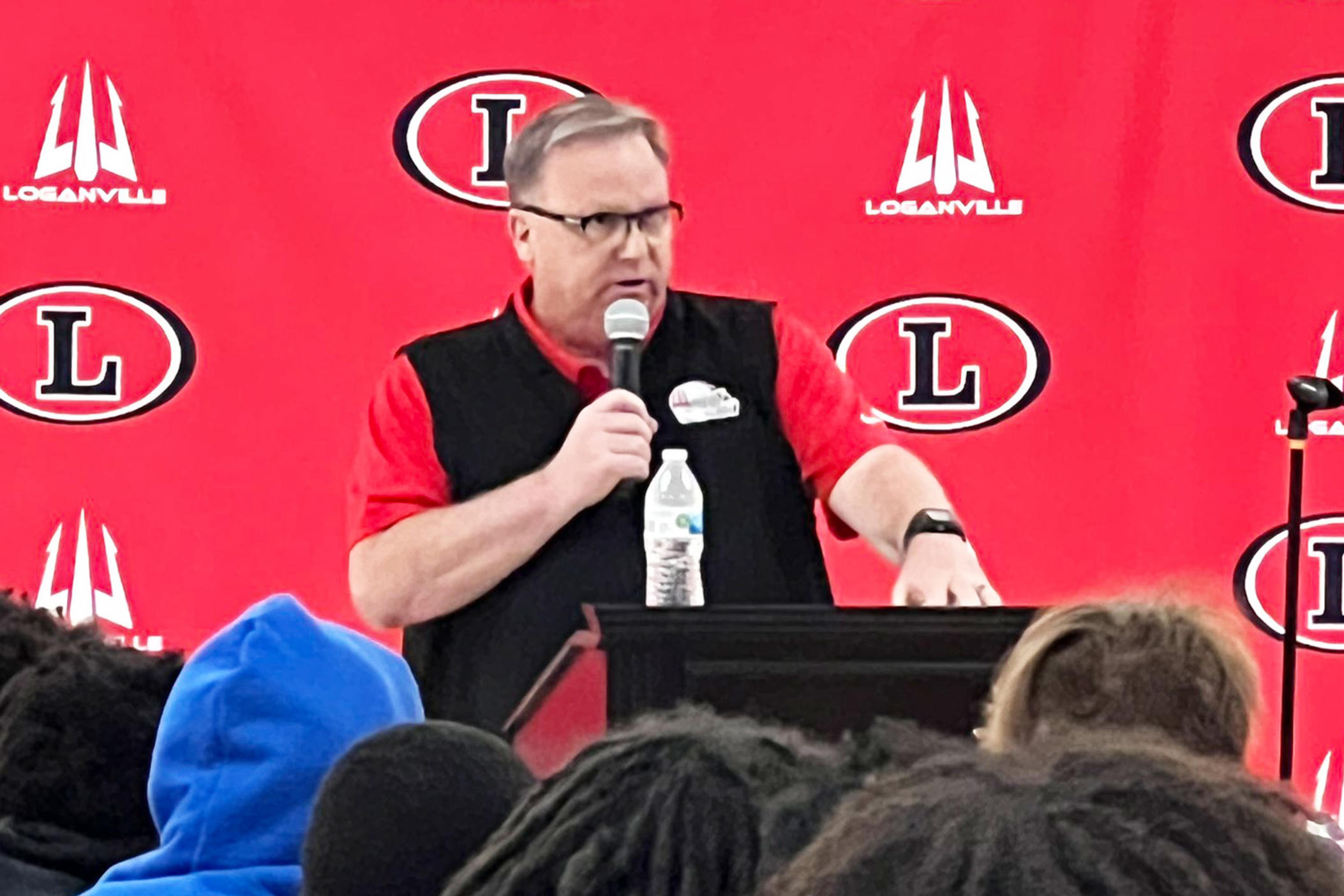 New Loganville Red Devils head football coach Gene Cathcart meeting his new team and community on April 11, 2023. 