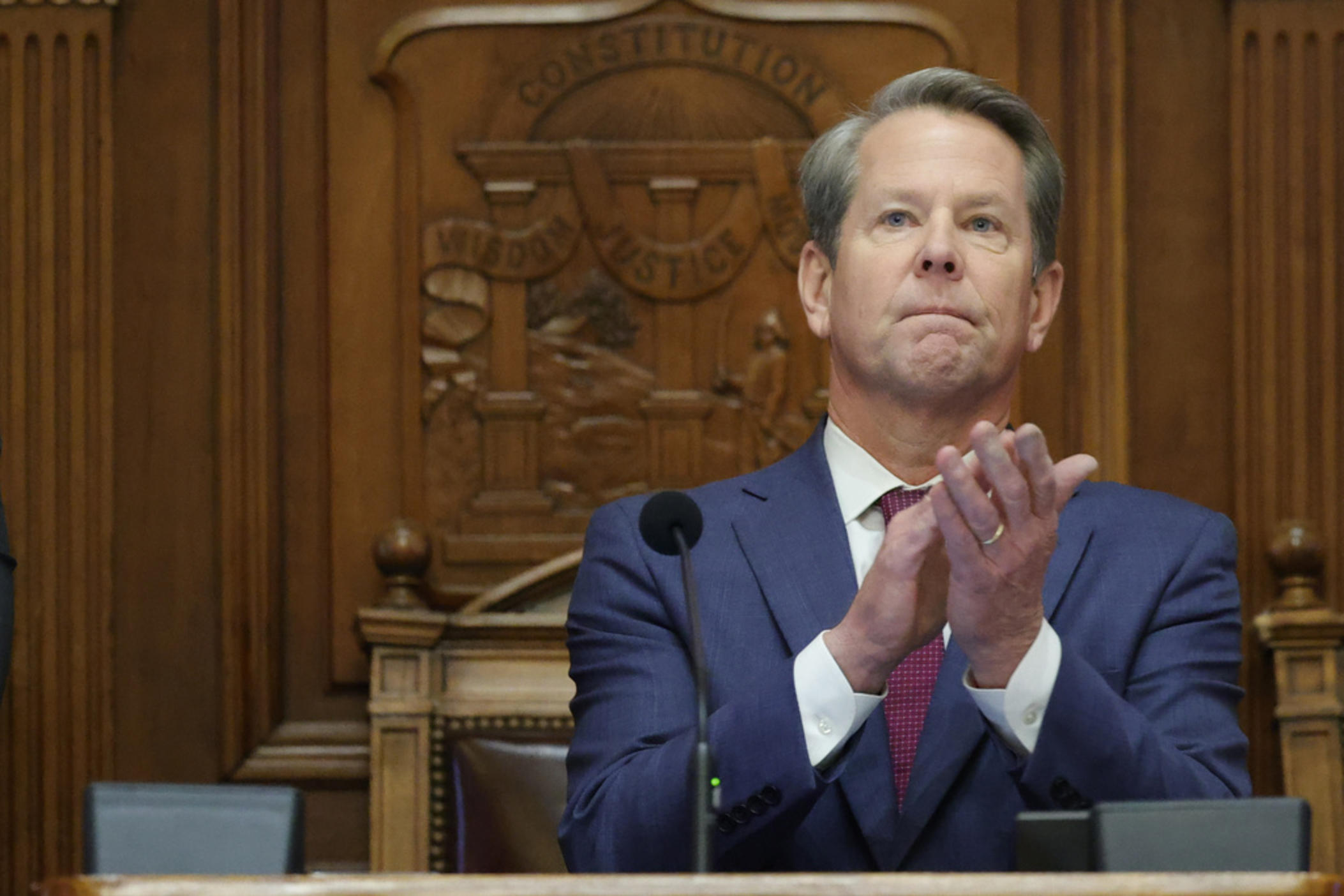 Georgia Gov. Brian Kemp delivers the State of the State address at the state Capitol on Wednesday, Jan. 25, 2023 in Atlanta. The Republican Kemp announced on Wednesday, Aug. 2, 2023 that state agencies can ask lawmakers to increase spending by 3% in upcoming budgets.