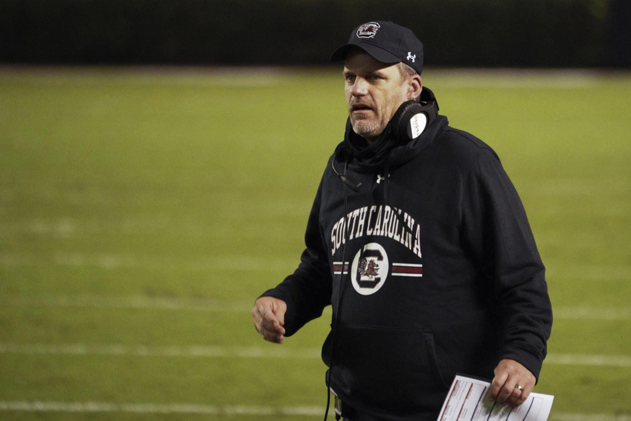 South Carolina interim head coach Mike Bobo walks down the sideline during the second half of an NCAA college football game against Missouri, Saturday, Nov. 21, 2020, in Columbia, S.C. Bobo was named offensive coordinator at Georgia in February 2023. Bobo, a former Bulldogs quarterback and longtime assistant coach at his alma mater, also served as offensive coordinator under former coach Mark Richt.