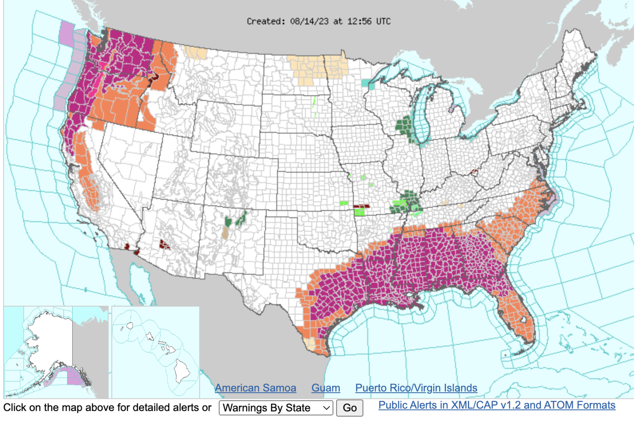 Excessive heat will affect most of the southeastern United States on August 14, 2023.