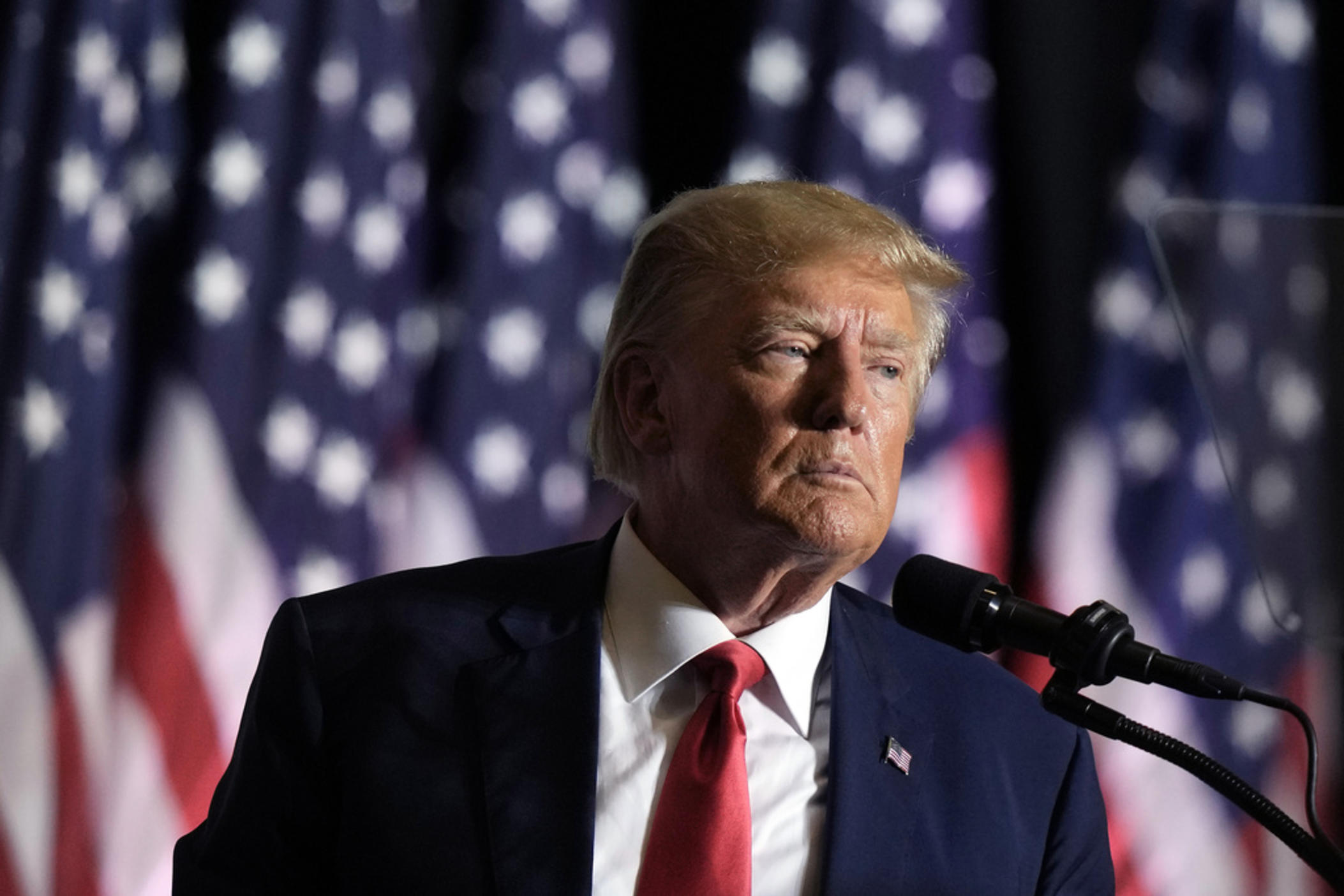 Former President Donald Trump speaks during a rally, July 7, 2023, in Council Bluffs, Iowa.