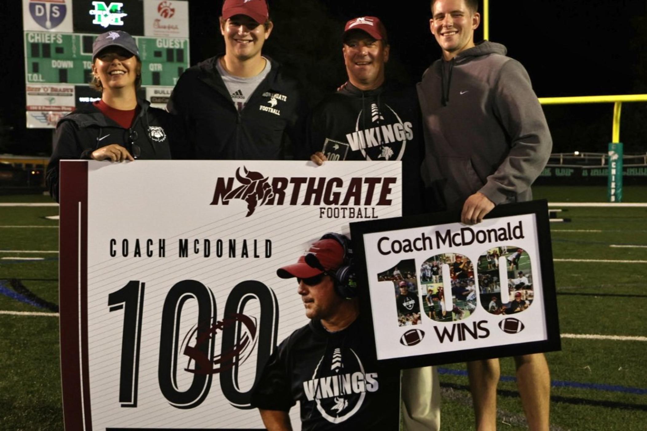 Northgate coach Mike McDonald and family celebrates his 100th victory.