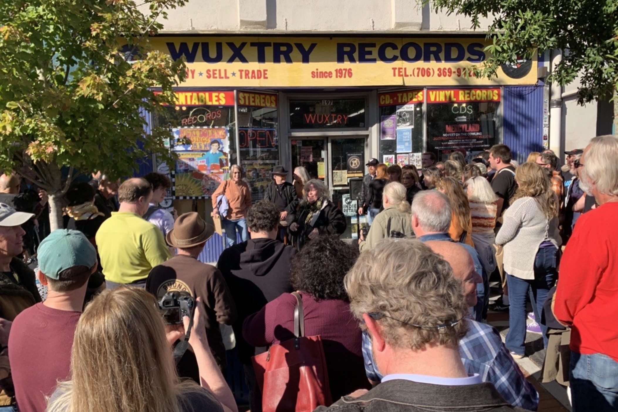 Fans filled a city block in downtown Athens, Ga. on Nov. 3, 2023, to meet Micky Dolenz, a singer with The Monkees who signed copies of his EP of R.E.M. songs. Hometown musicians R.E.M. performed their first show in Athens in 1980.