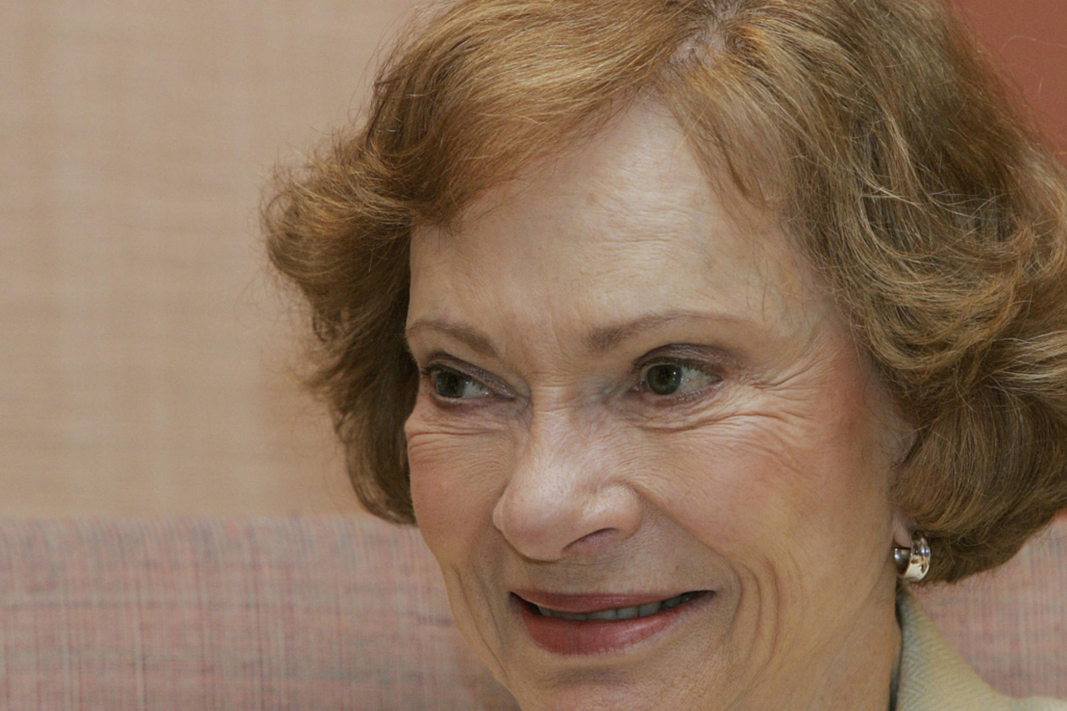  Former first lady Rosaylnn Carter smiles during an interview at the Carter Center in Atlanta, June 13, 2006. Carter will make her final journey to the Jimmy Carter Presidential Center, Monday, Nov. 27, 2023, as her family begins three days of memorials for the former first lady and global humanitarian who died Nov. 19 at the age of 96. 