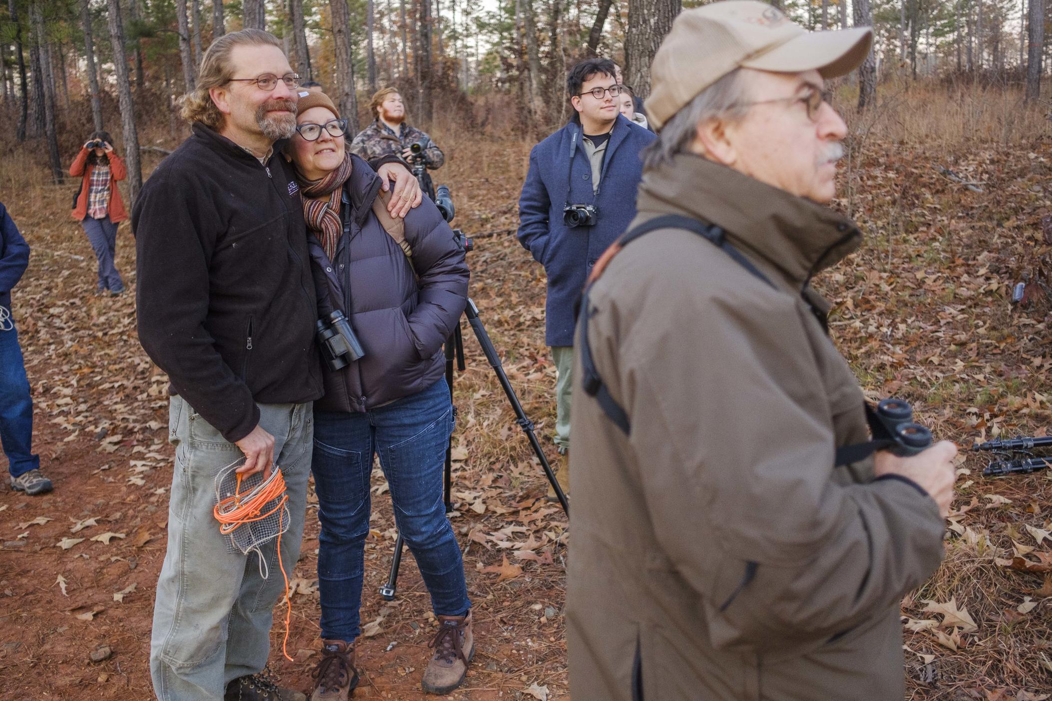 Nathan and Joyce Klaus after the release of six endangered Red-cockaded Woodpeckers at Sprewell Bluff in Upson County recently. 