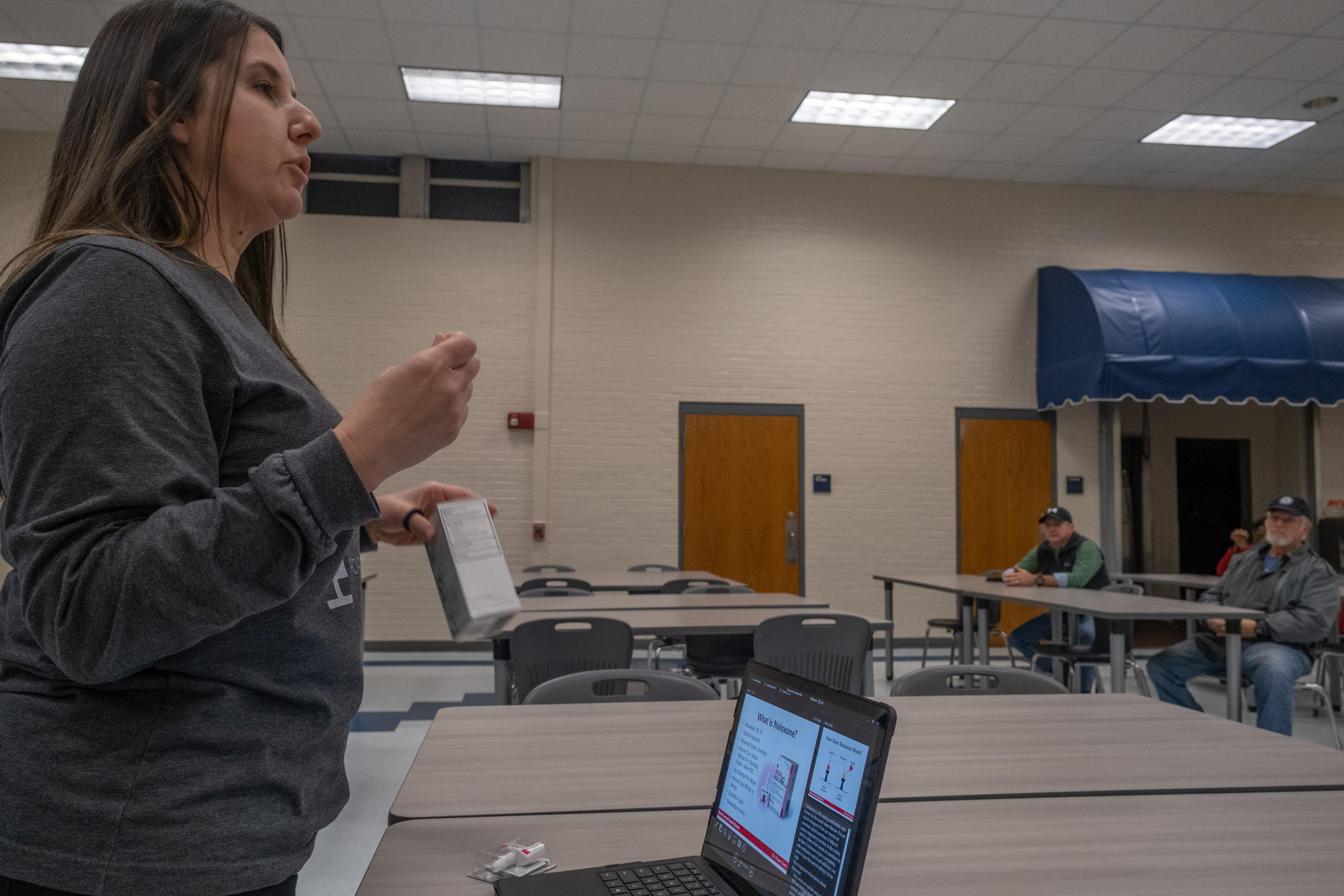Marissa Cody leads a Narcan training session at Houston County's Lindsey Student Support Center.