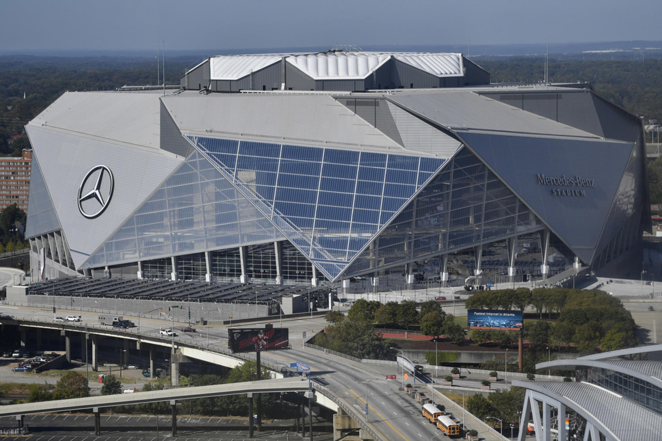 Mercedes-Benz stadium is seen, Wednesday, Oct. 4, 2017, in Atlanta. Mercedes-Benz Stadium in Atlanta will host the opening game and South Florida's Hard Rock Stadium gets the final when Copa América returns to the United States in 2024. A joint announcement was made Monday, Nov. 20, 2023, by CONMEBOL and CONCACAF, the governing bodies of South American and North American soccer, respectively. Other sites and scheduling for the 16-team tournament will be revealed later.