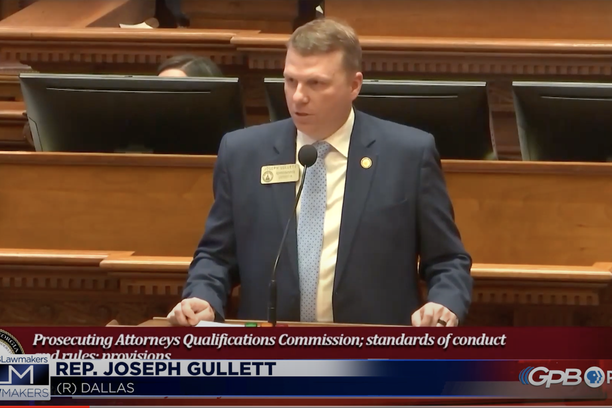 Rep. Joseph Gullett (R-Dallas) speaks in favor of HB 881 on the floor of the Georgia House of Representatives on Jan. 29, 2024.